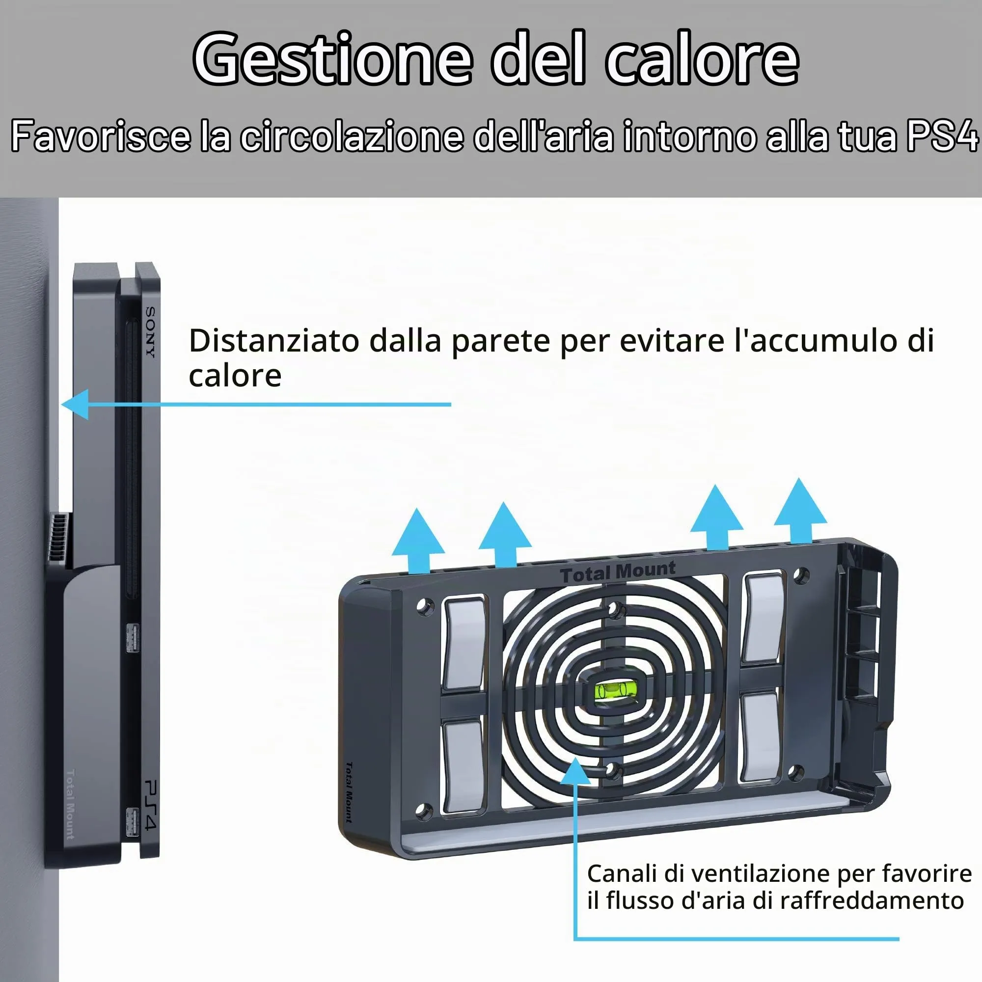 TotalMount Supporto da parete per Sony PlayStation 4 Slim, Nero - immagine 4