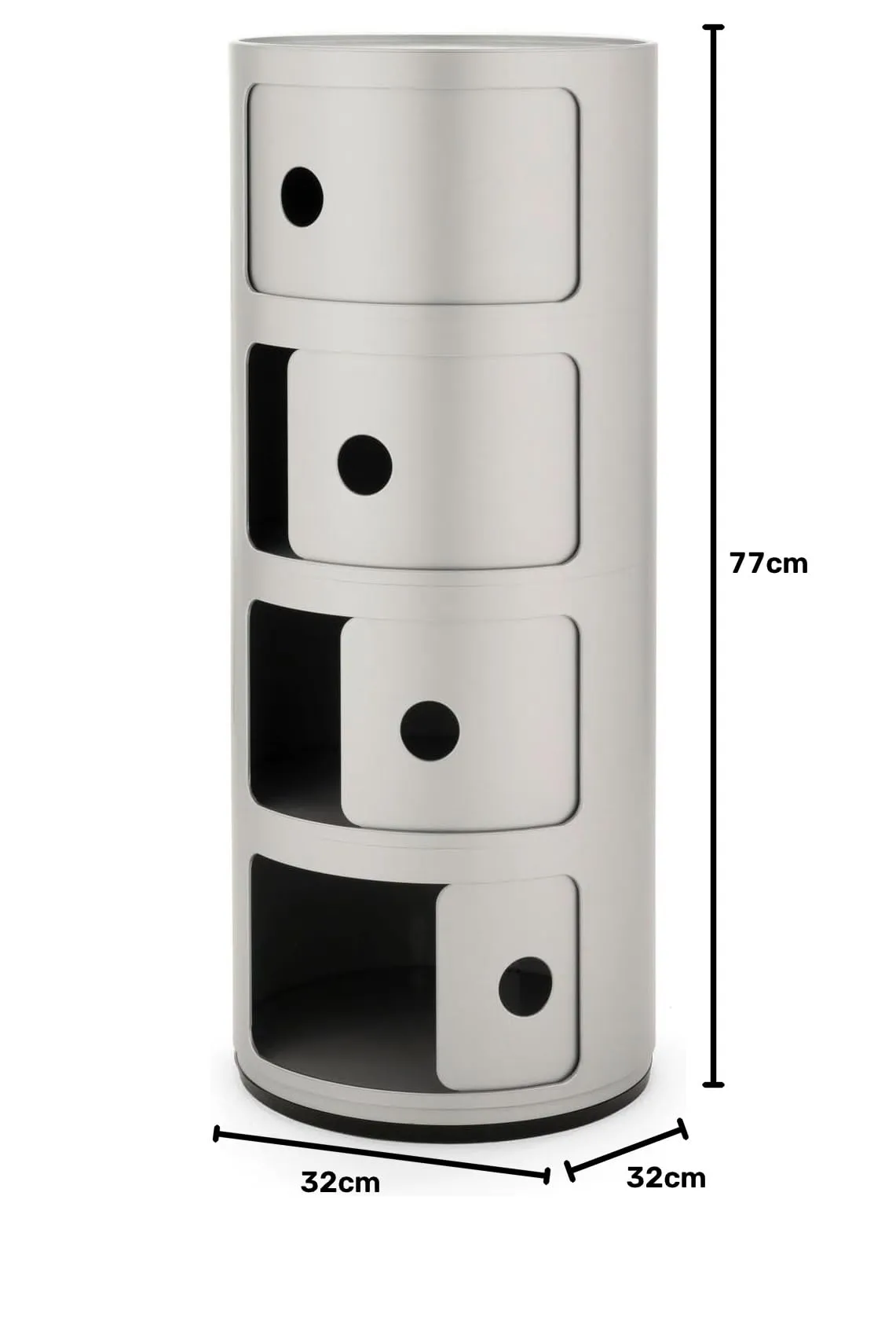 Kartell Componibili Contenitore 4 Elementi, Base Tonda, ABS, Argento, 32 x 32 x 77 cm - immagine 2