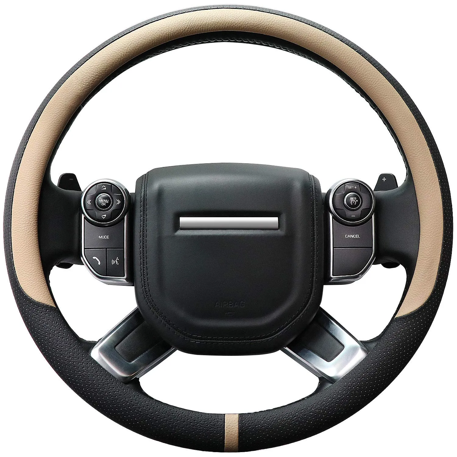 COFIT Coprivolante Auto in Pelle Microfibra Traspirante e Antiscivolo, Rotondo Universale L 39-40.5cm, Beige e Nero - immagine 1
