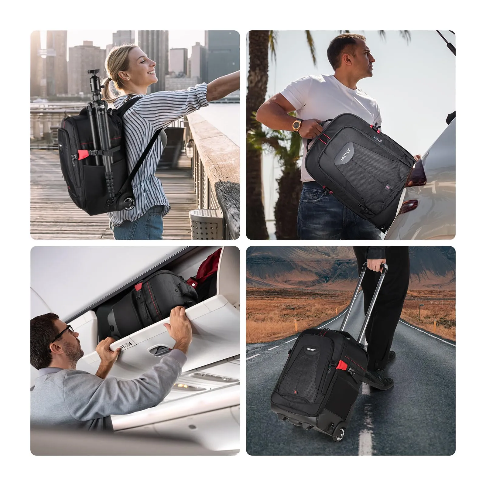 Neewer Zaino 2-in-1 con Ruote per Fotocamera SLR/DSLR, Resistente all'Acqua e Antiurto - immagine 9