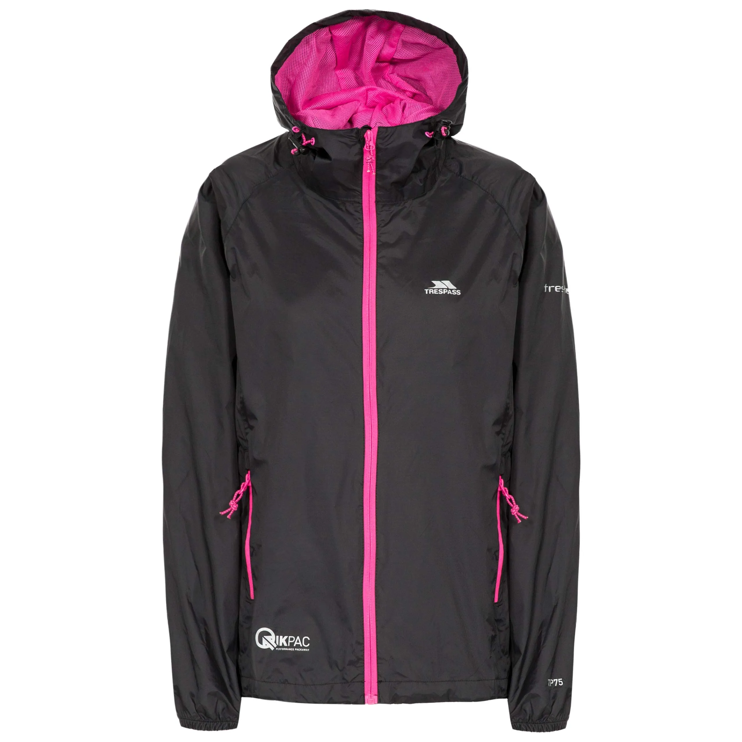 Trespass Qikpac Giacca Impermeabile da Donna - Nero/Pink - XL - immagine 1