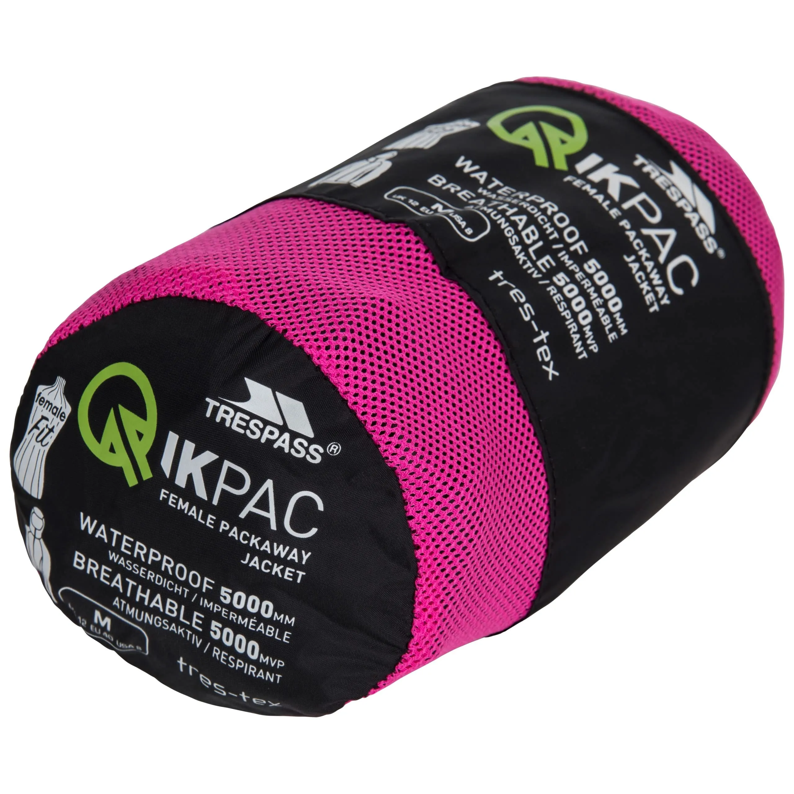 Trespass Qikpac Giacca Impermeabile da Donna - Nero/Pink - XL - immagine 8