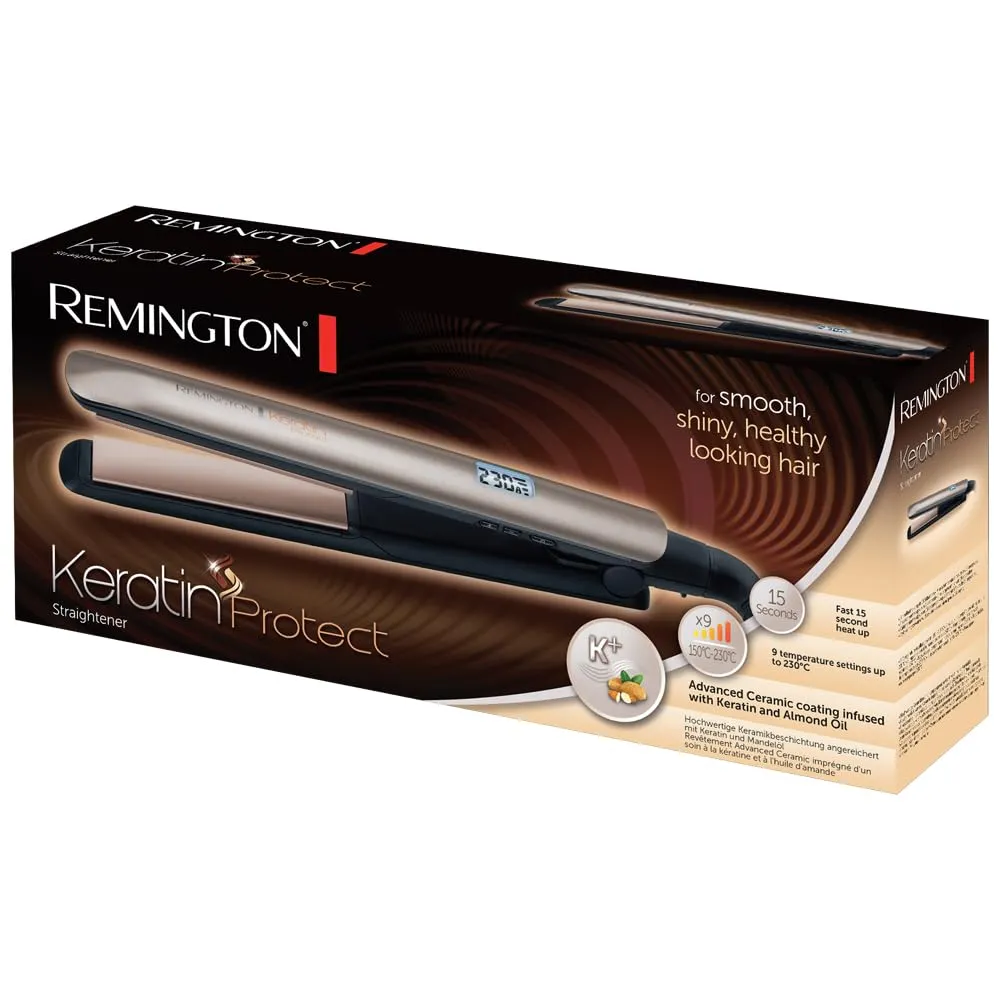 Remington Piastra per Capelli Keratin S8540, Rivestimento Ceramico con Cheratina e Olio di Mandorle, Display LCD, 9 Impostazioni di Temperatura 150-230°C - immagine 2