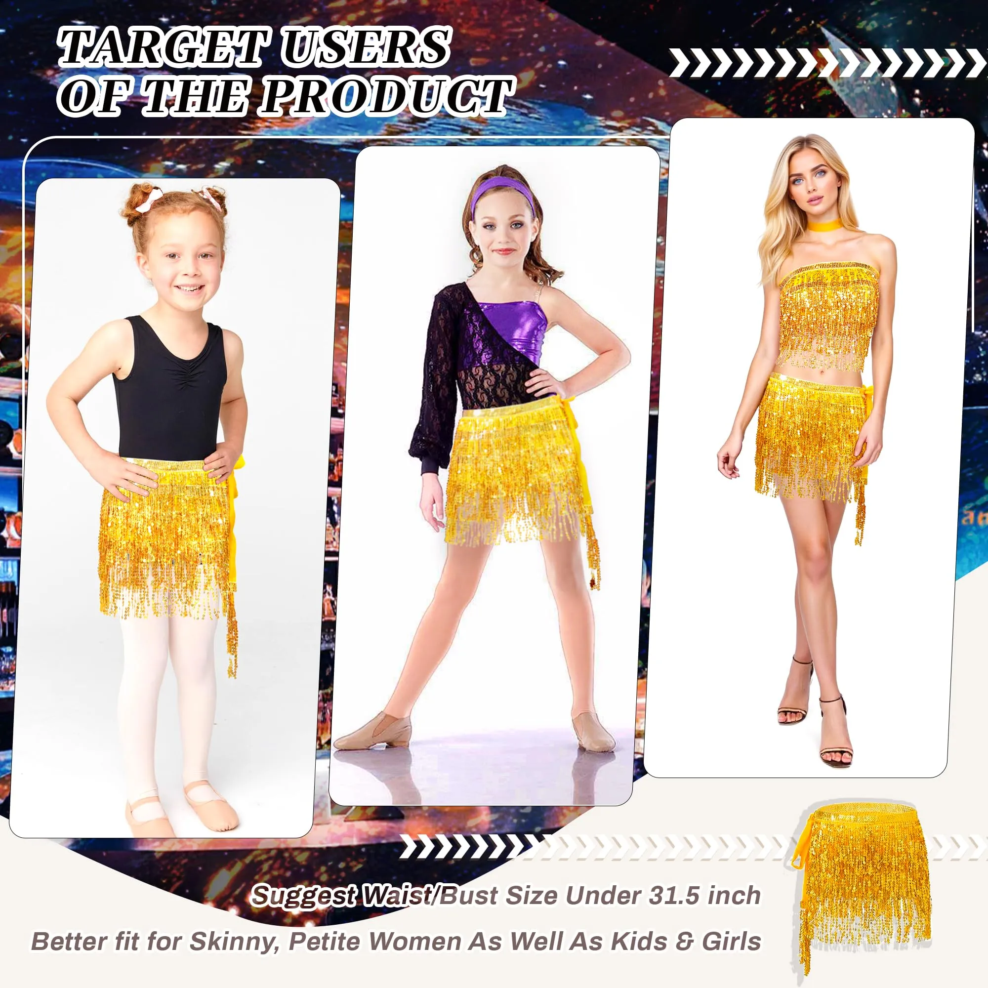 Baisdan Gonna con Paillettes e Nappe per Danza del Ventre, Oro - immagine 5