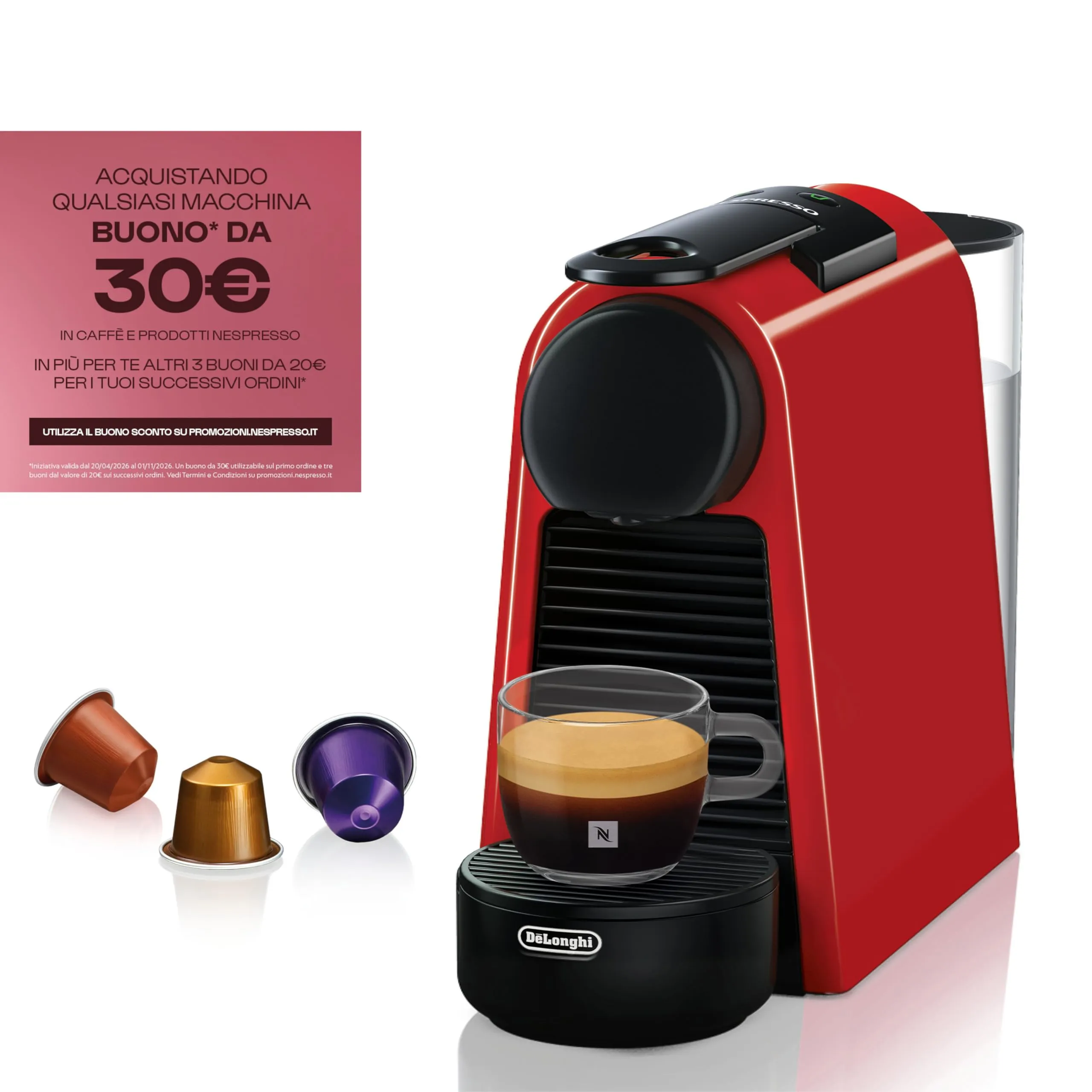 Nespresso Essenza Mini EN85.R Macchina da Caffè DeLonghi, Ruby Red - immagine 2