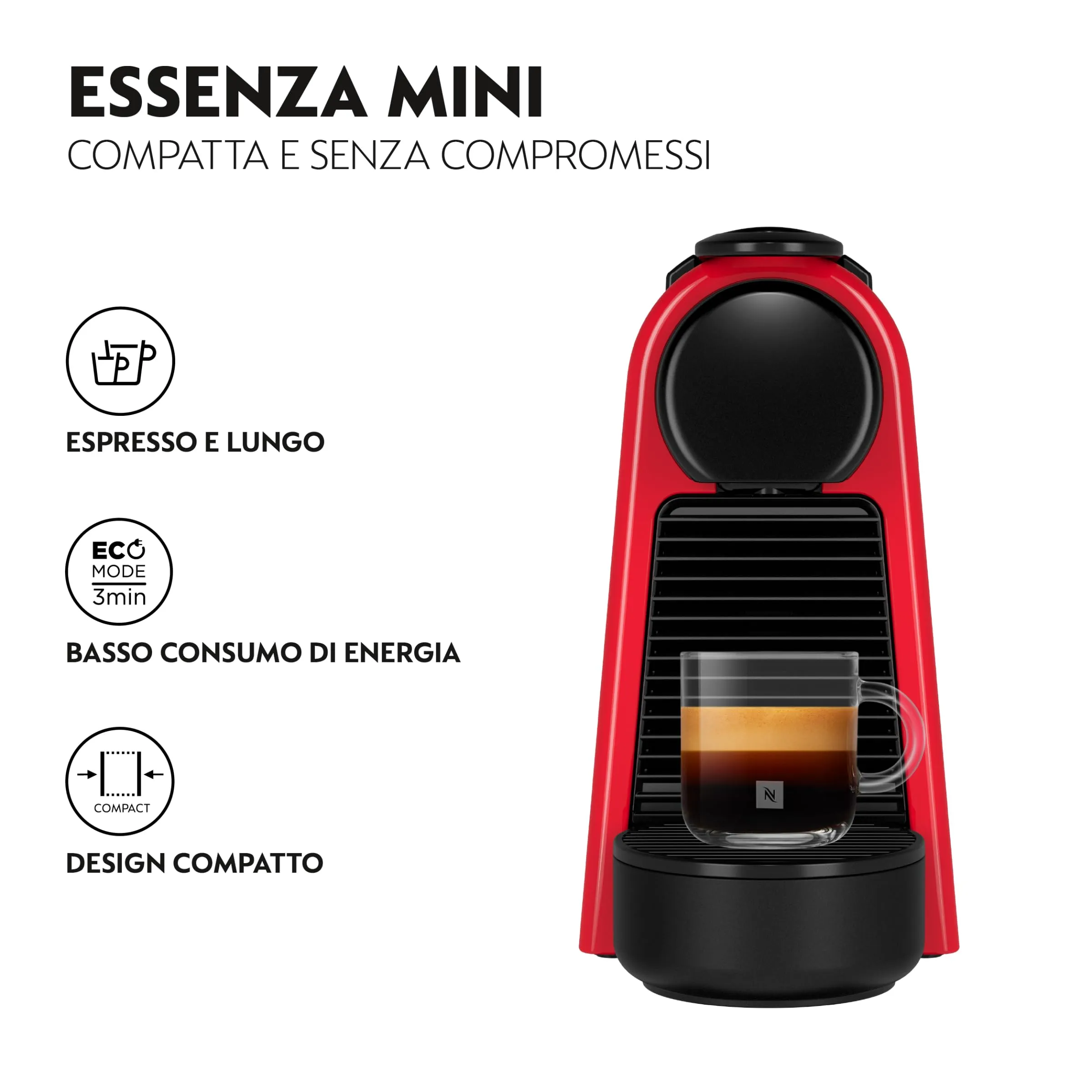 Nespresso Essenza Mini EN85.R Macchina da Caffè DeLonghi, Ruby Red - immagine 3