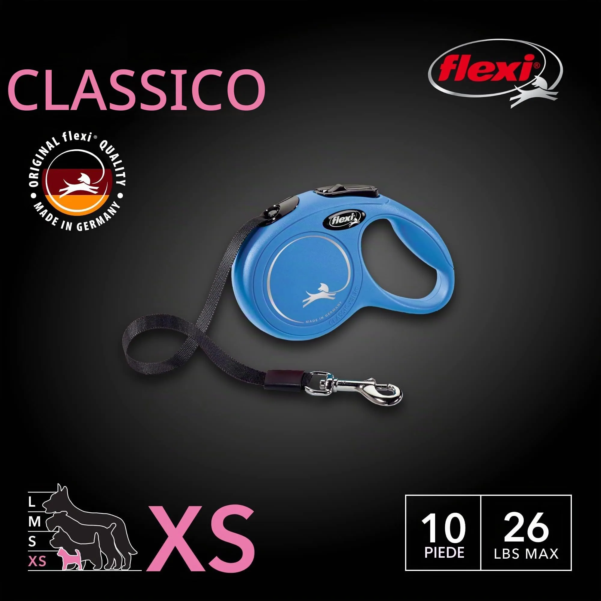 Flexi Guinzaglio Retrattile Classico (Tape), 3 m, Extra Piccolo, Blu - immagine 2