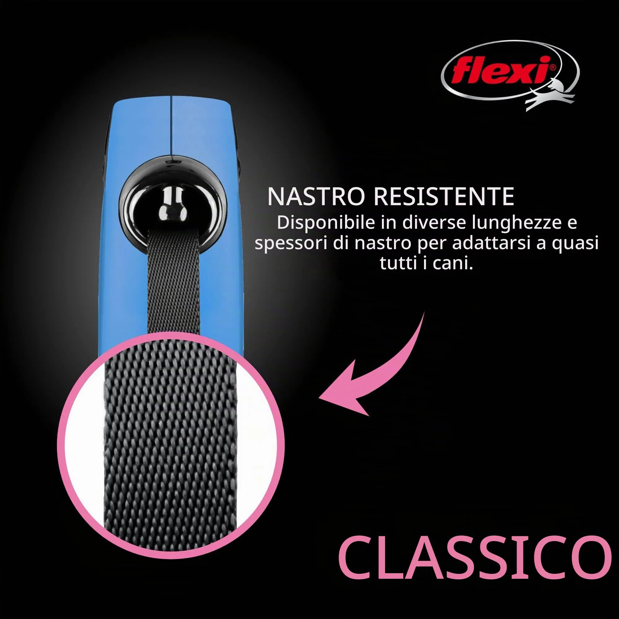 Flexi Guinzaglio Retrattile Classico (Tape), 3 m, Extra Piccolo, Blu - immagine 3