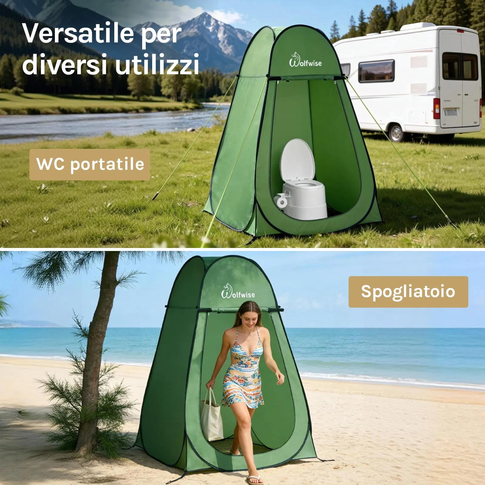 Wolfwise Tenda Doccia Campeggio Pop-Up, Spogliatoio Portatile e Pieghevole, 120 x 120 x 190 cm, Verde - immagine 5