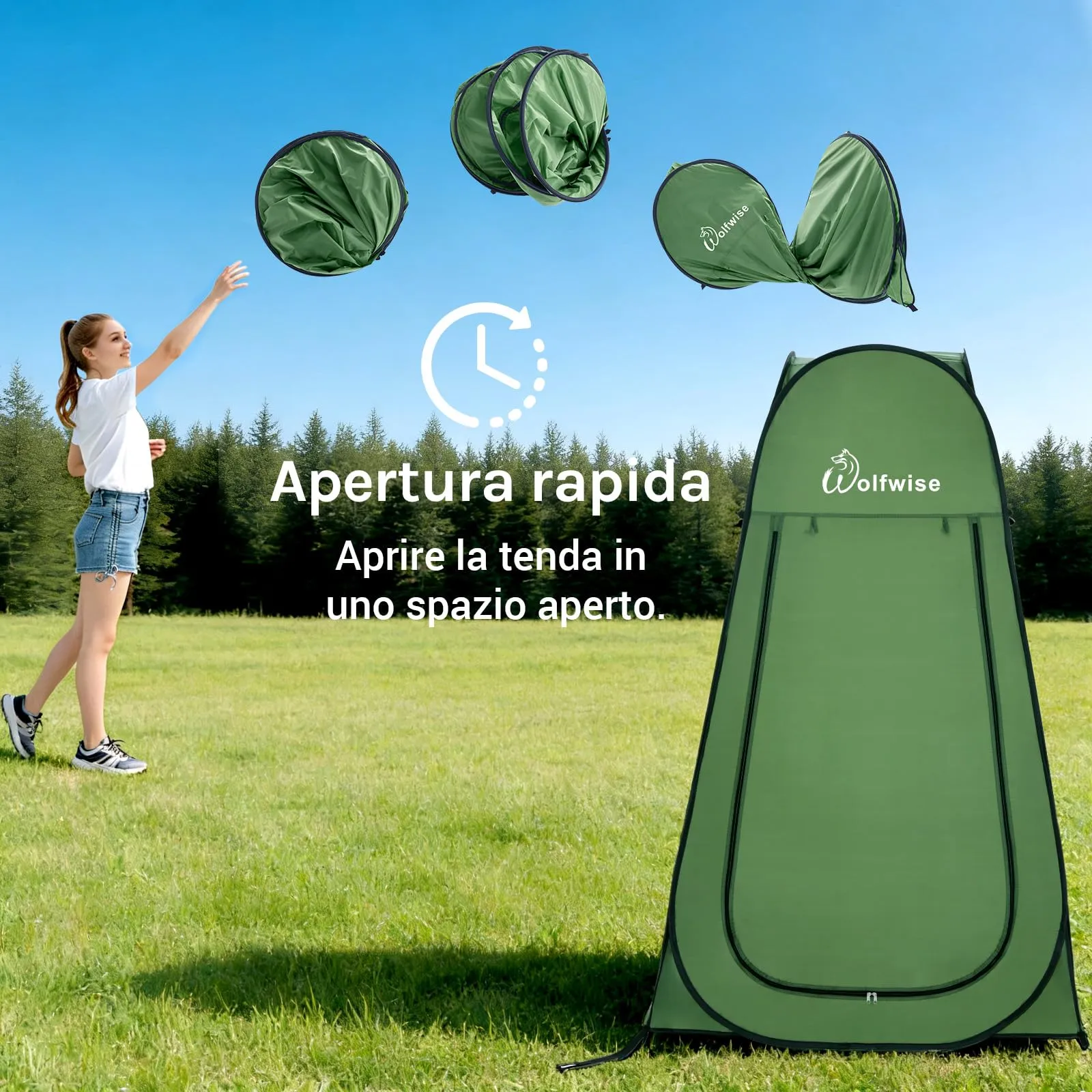 Wolfwise Tenda Doccia Campeggio Pop-Up, Spogliatoio Portatile e Pieghevole, 120 x 120 x 190 cm, Verde - immagine 8