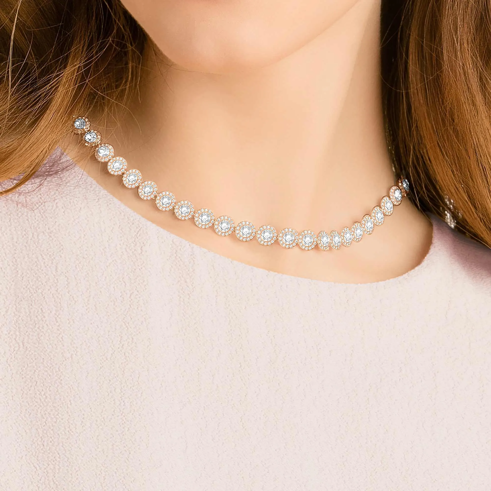 Swarovski Una Angelic Tennis Necklace, Round Cut, Medium, White, Rose Gold Plated - immagine 4