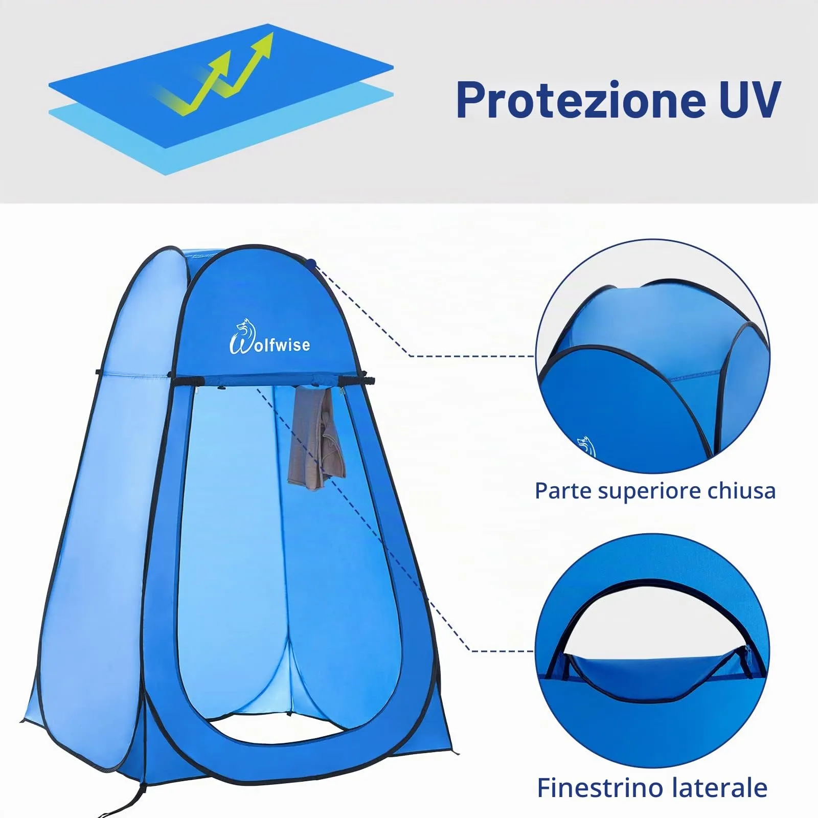 Wolfwise Tenda Pop-Up per Campeggio, Doccia, Spogliatoio e WC, 120 x 120 x 190 cm, Blu - immagine 2