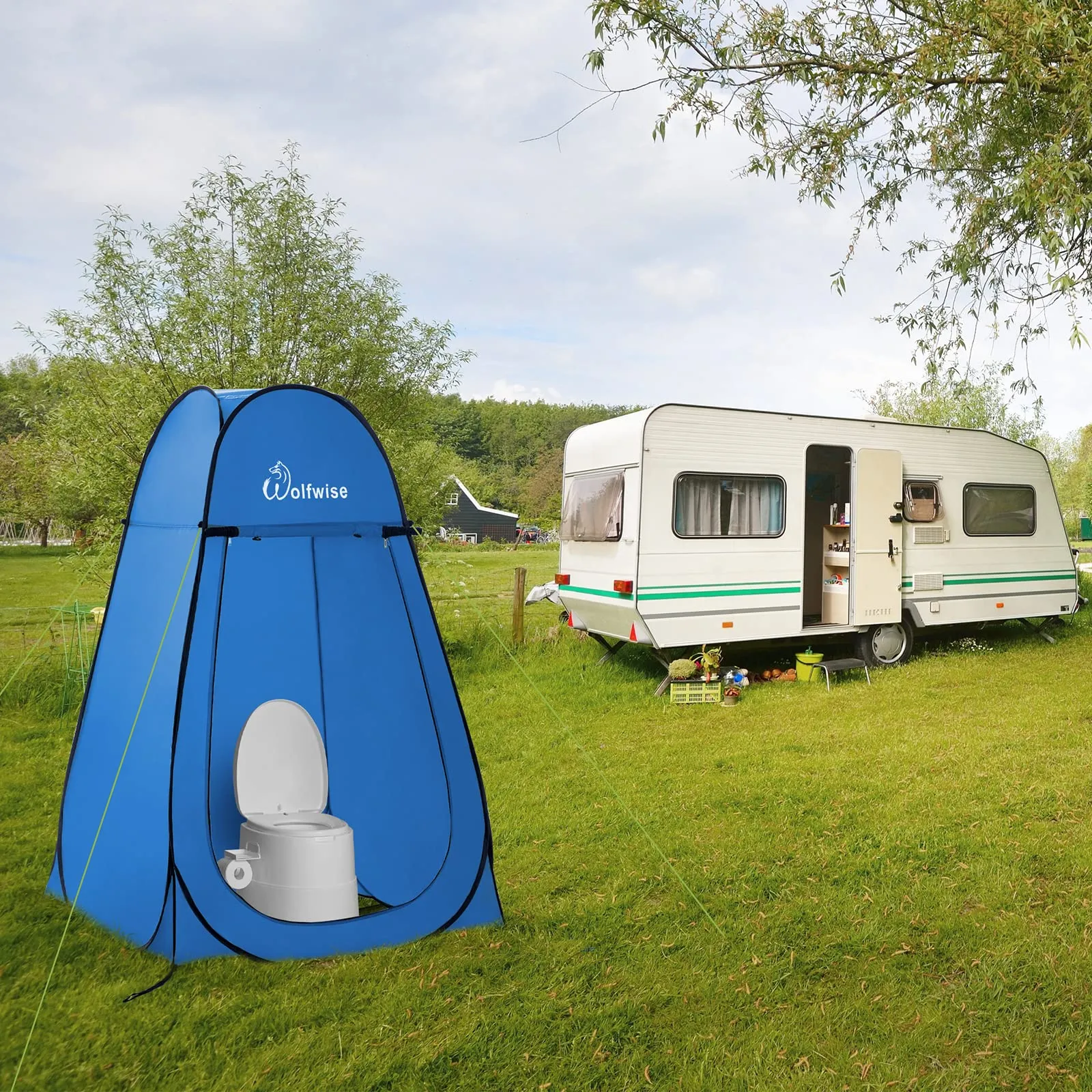 Wolfwise Tenda Pop-Up per Campeggio, Doccia, Spogliatoio e WC, 120 x 120 x 190 cm, Blu - immagine 4