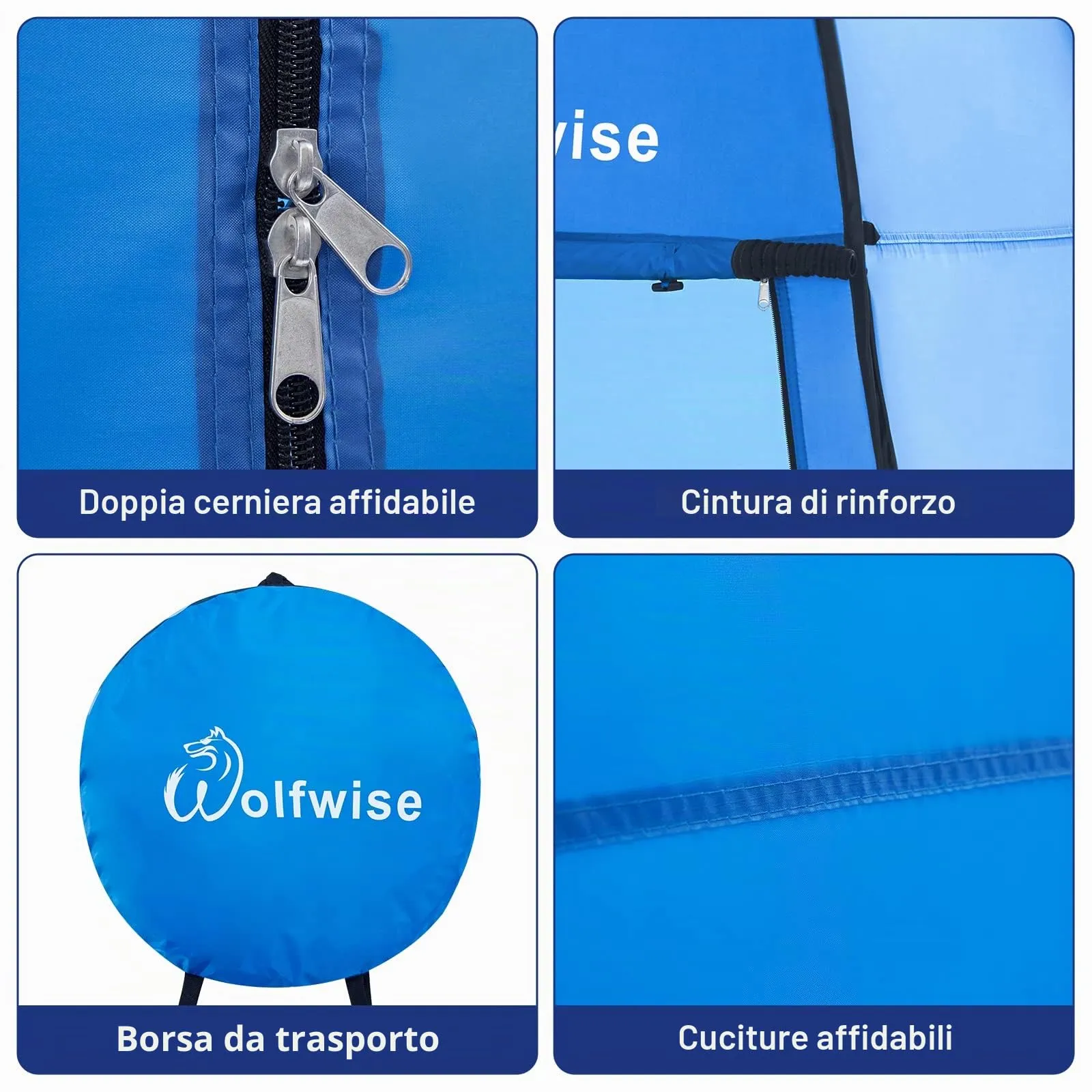 Wolfwise Tenda Pop-Up per Campeggio, Doccia, Spogliatoio e WC, 120 x 120 x 190 cm, Blu - immagine 5