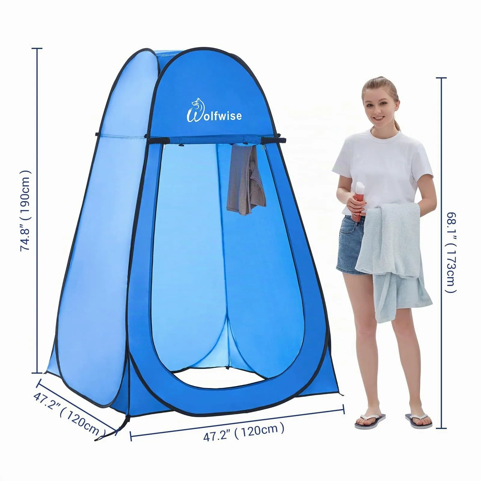 Wolfwise Tenda Pop-Up per Campeggio, Doccia, Spogliatoio e WC, 120 x 120 x 190 cm, Blu - immagine 6