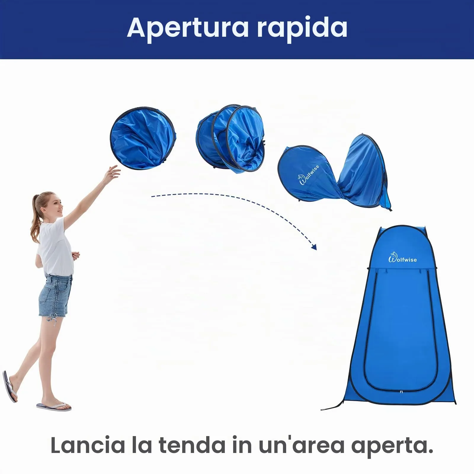 Wolfwise Tenda Pop-Up per Campeggio, Doccia, Spogliatoio e WC, 120 x 120 x 190 cm, Blu - immagine 7