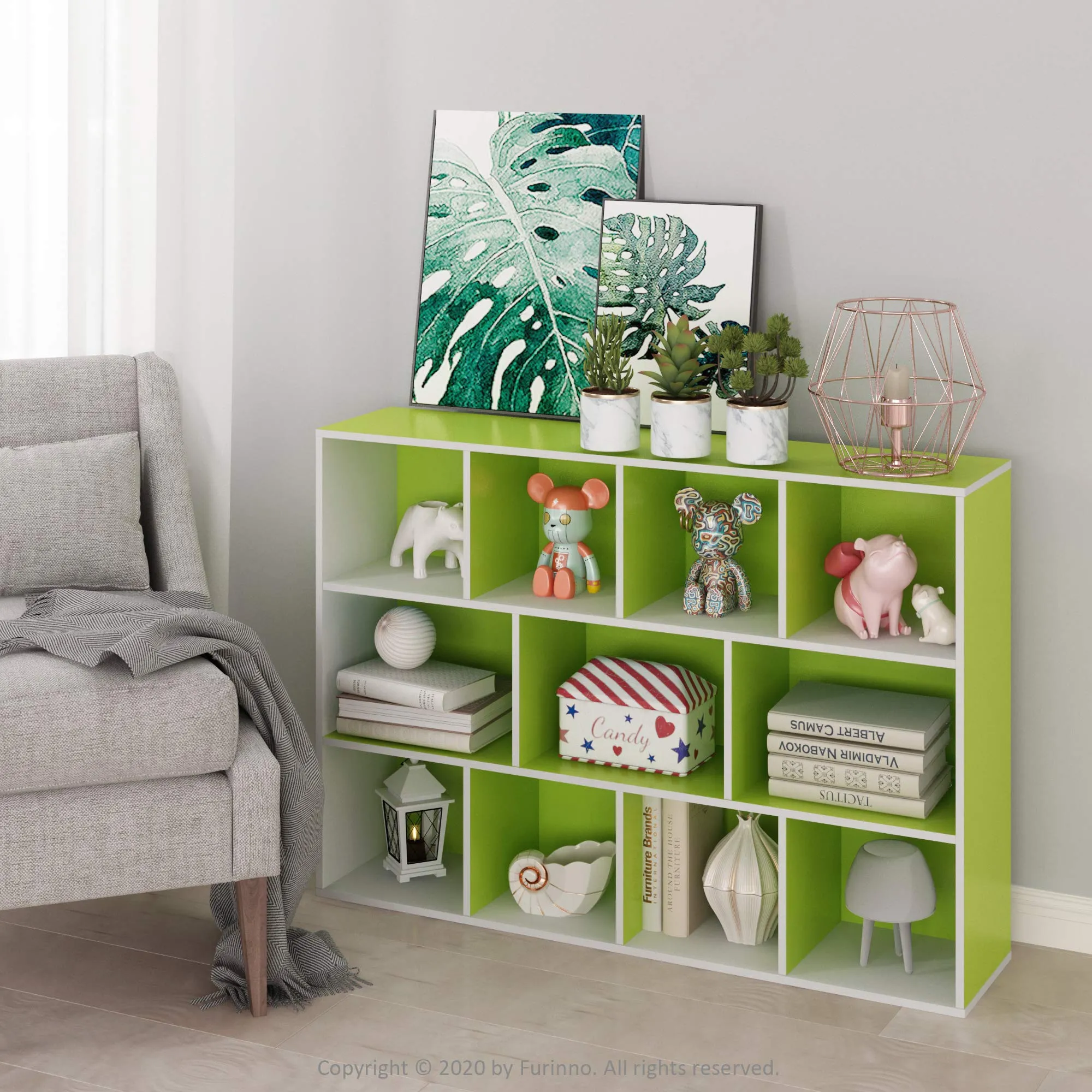 Furinno Luder Libreria reversibile a 11 cubi, Bianco/Verde - immagine 2