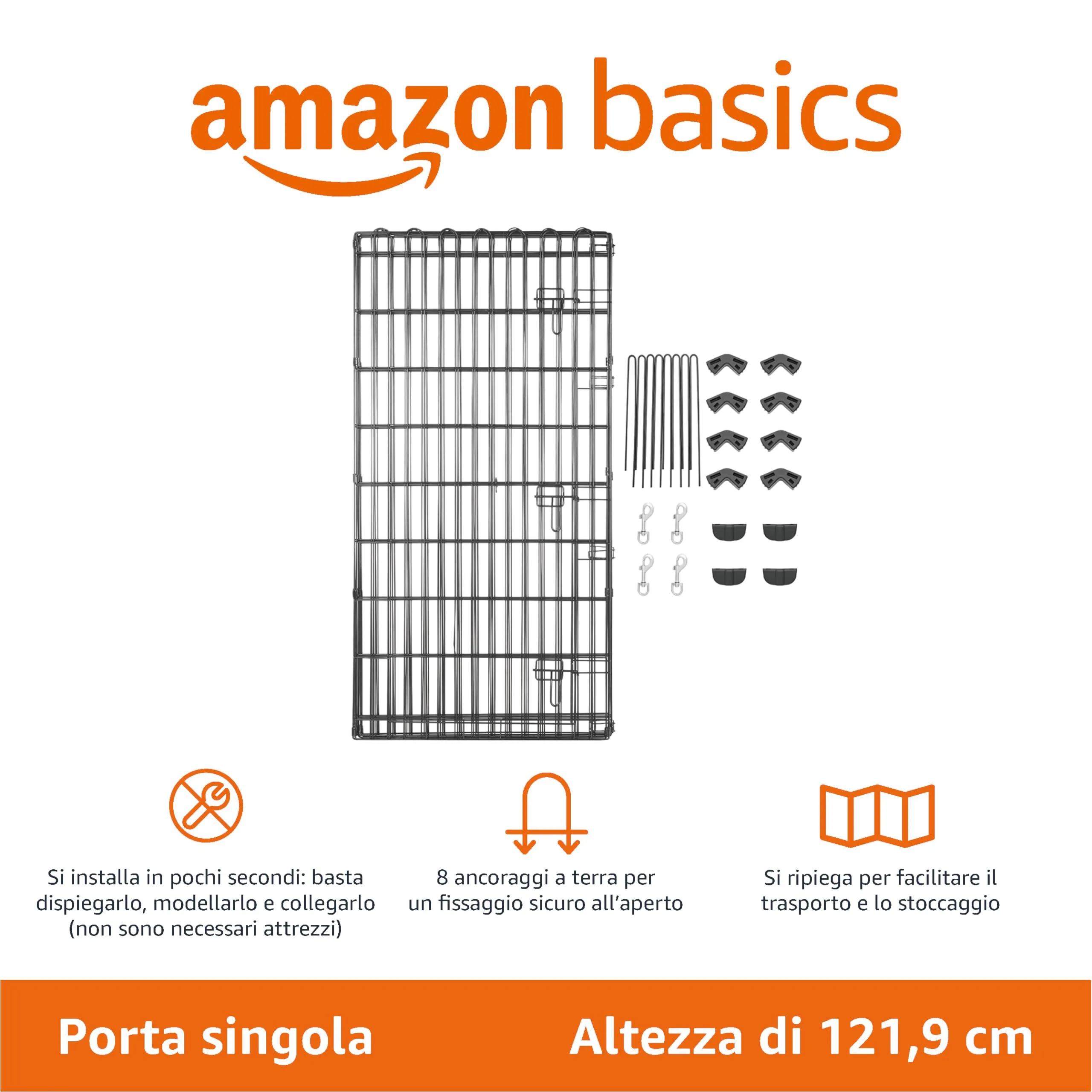 Amazon Basics Recinto per Cani da Interno, Ottagonale Pieghevole in Metallo, 122 cm, Nero - immagine 2