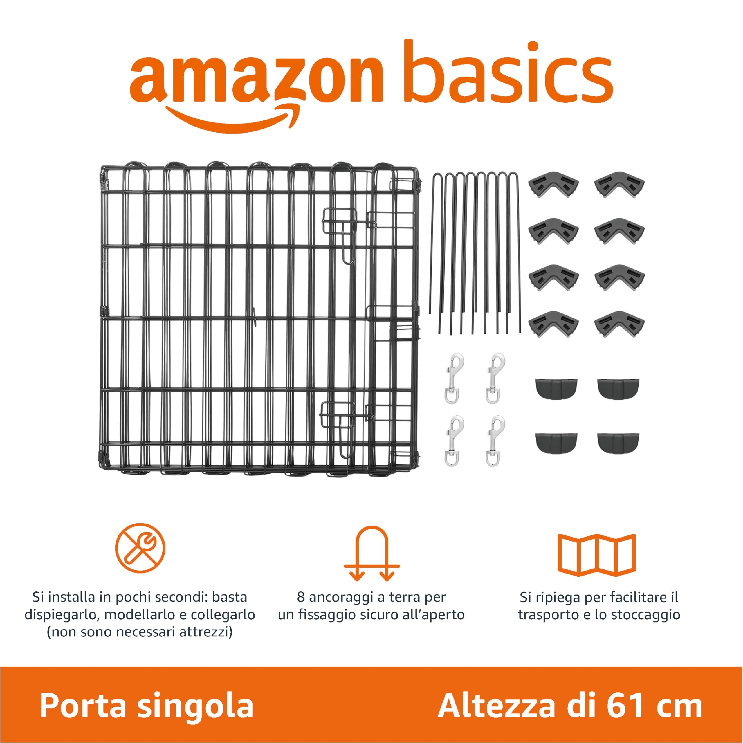 Amazon Basics Recinto per Cani da Interno, Ottagonale Pieghevole in Metallo, 61 cm, Nero - immagine 2