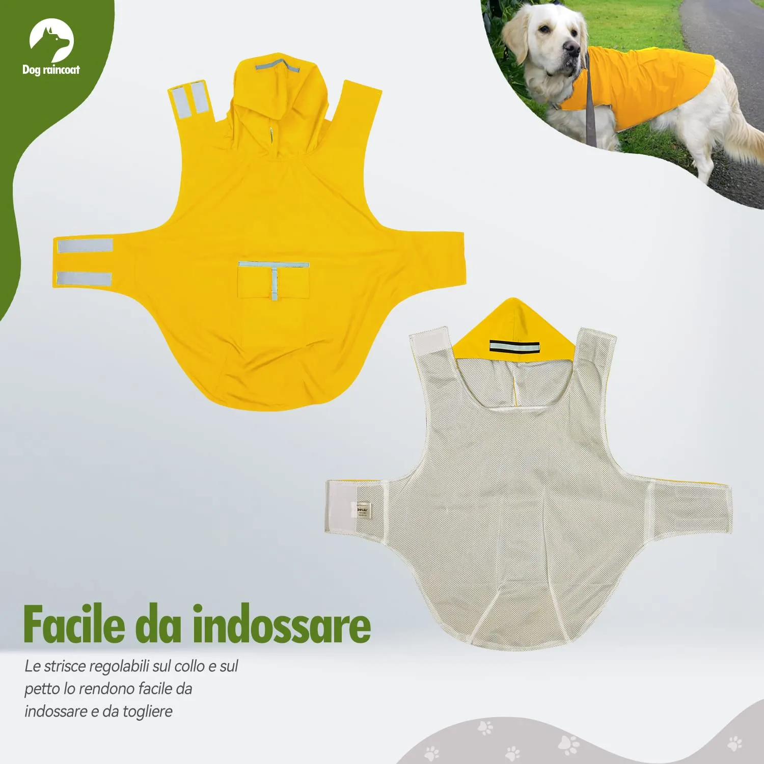 Zellar Impermeabile per Cani con Cappuccio, Foro per Colletto e Strisce Riflettenti, Taglia 5XL - immagine 4