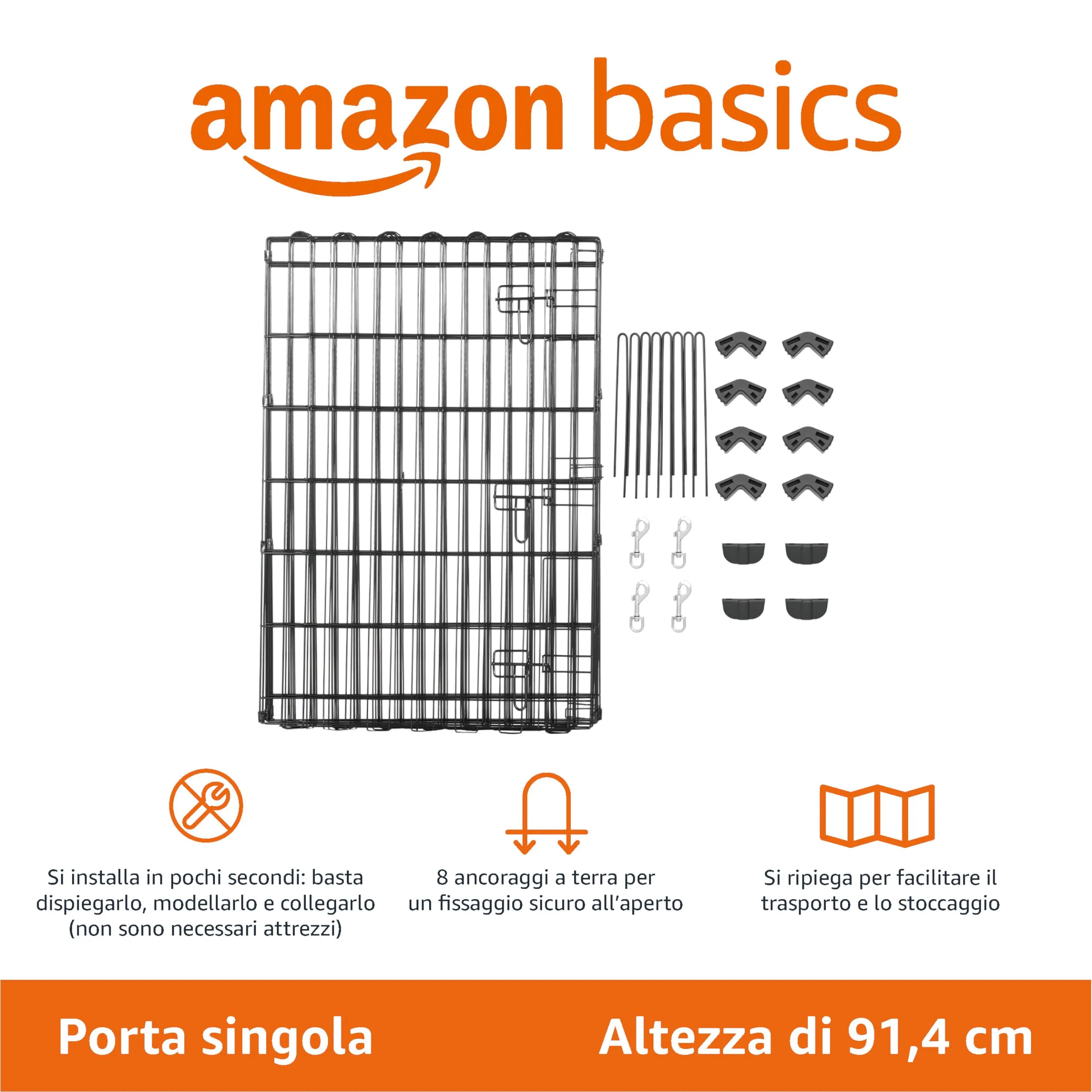 Amazon Basics Foldable Octagonal Metal Exercise Dog Playpen, Medium, Black (8 Panels, 24 x 36) - immagine 2