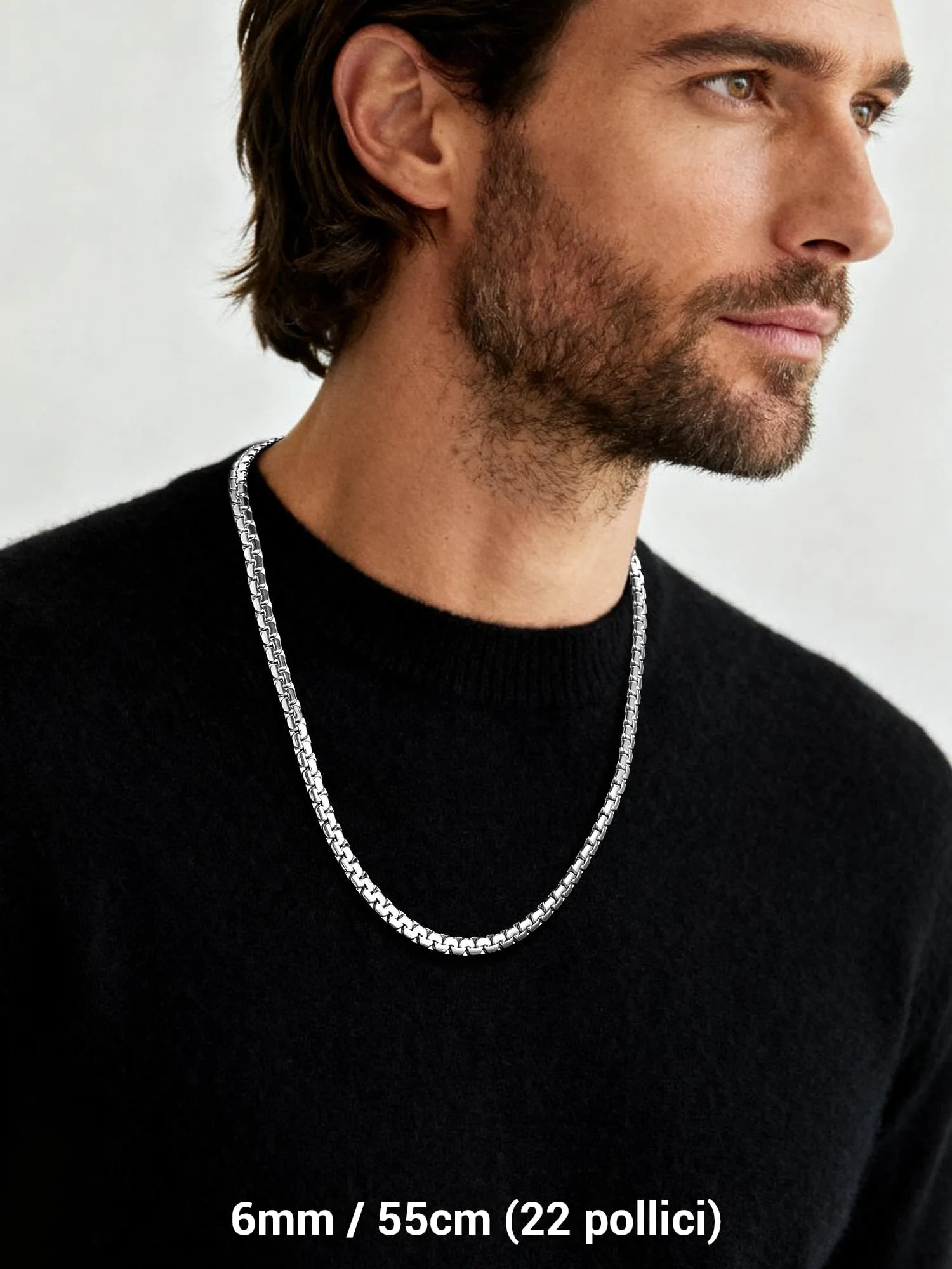 PROSTEEL Collana catena scatola piatta 70 cm 6 mm argento acciaio inossidabile - immagine 2