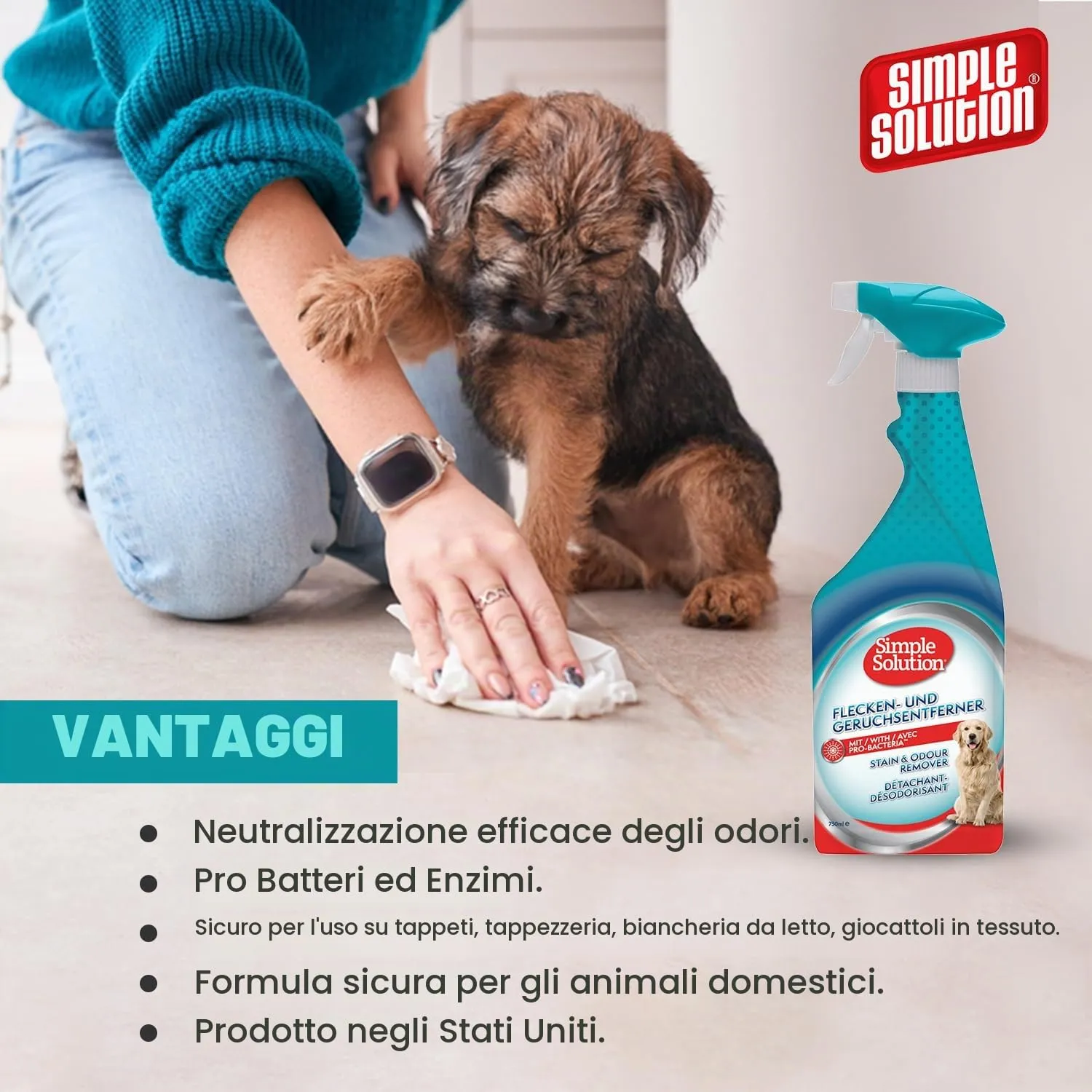 Simple Solution Spray Rimuovi Macchie e Odori per Cani 750ml - immagine 3