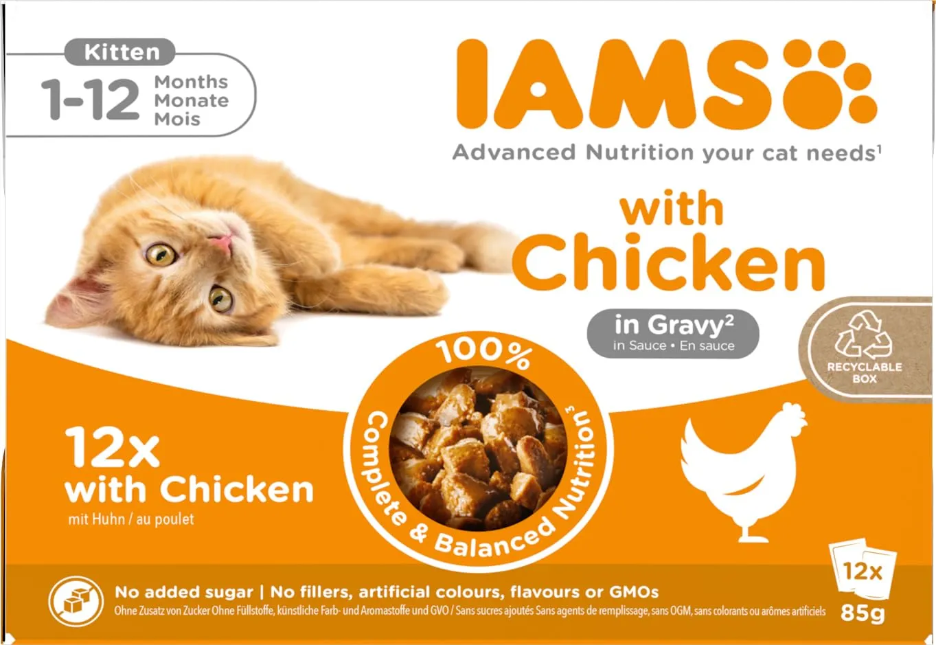 IAMS Delights Kitten Cibo Umido per Gattini con Pollo in Salsa, 12 x 85 g - immagine 1