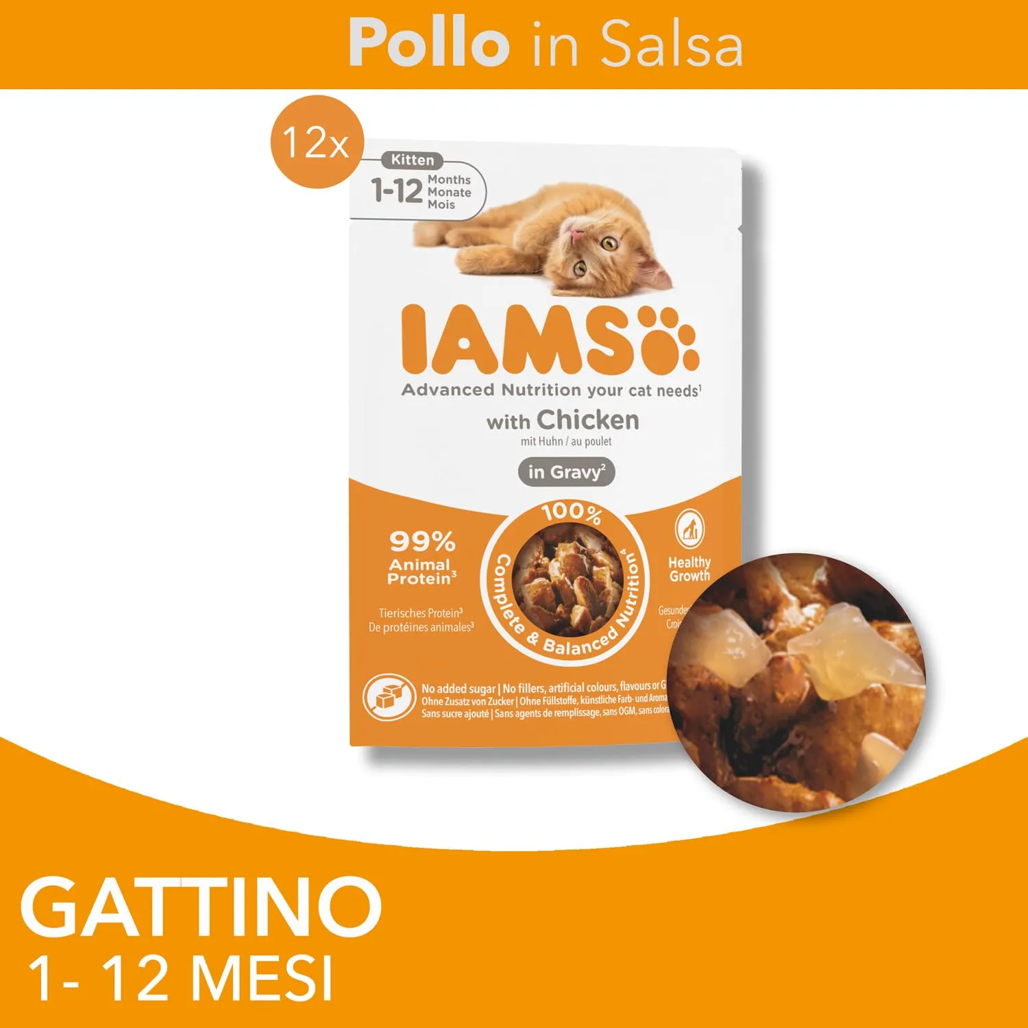 IAMS Delights Kitten Cibo Umido per Gattini con Pollo in Salsa, 12 x 85 g - immagine 2