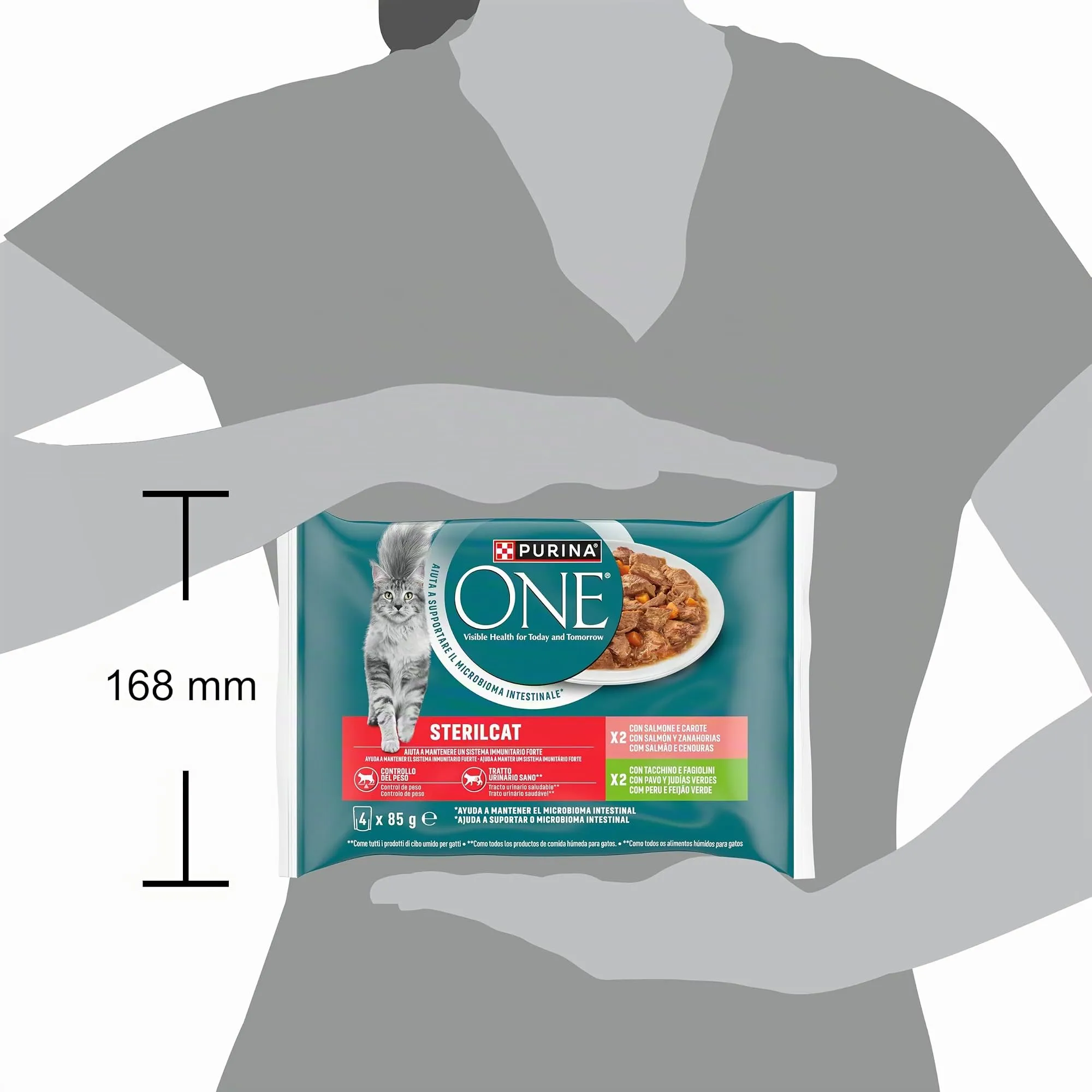 Purina One Sterilcat Cibo Umido per Gatti Adulti Sterilizzati Filettini in Salsa con Salmone e Carote, Tacchino e Fagiolini, 48 Buste da 85g - immagine 6
