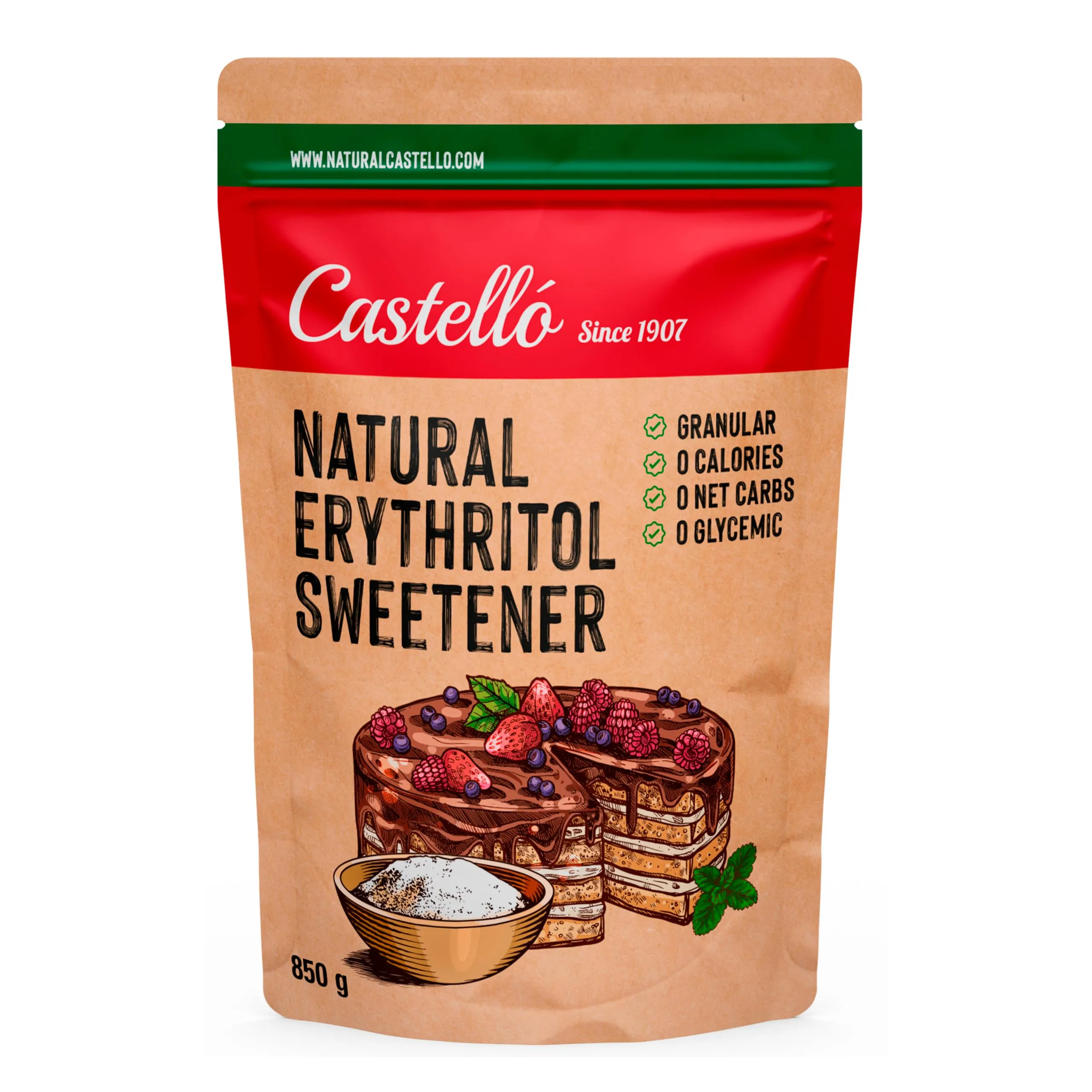 Castello since 1907 Eritritolo, Dolcificante Naturale Granulato, 850 g - immagine 1