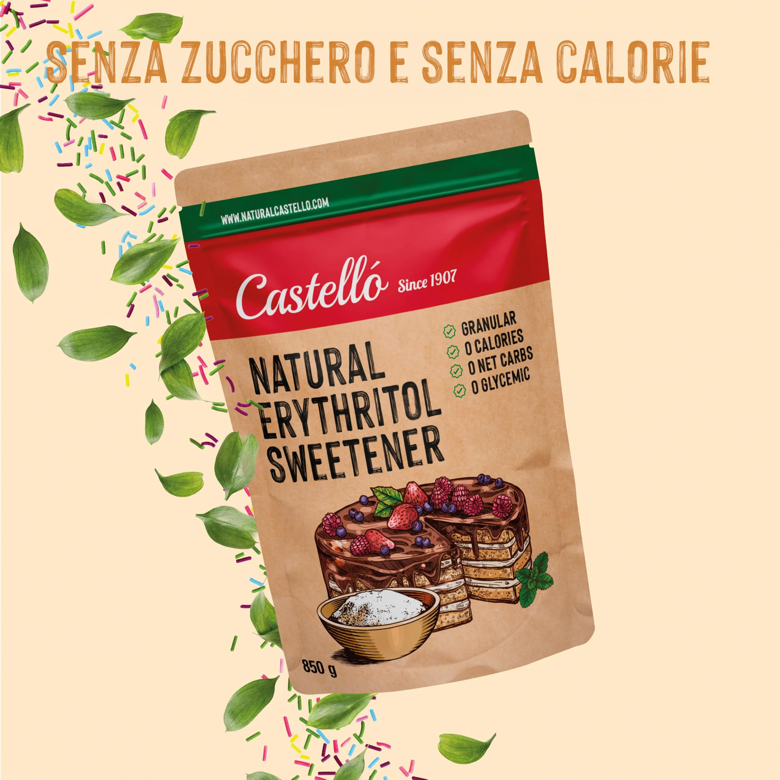 Castello since 1907 Eritritolo, Dolcificante Naturale Granulato, 850 g - immagine 4