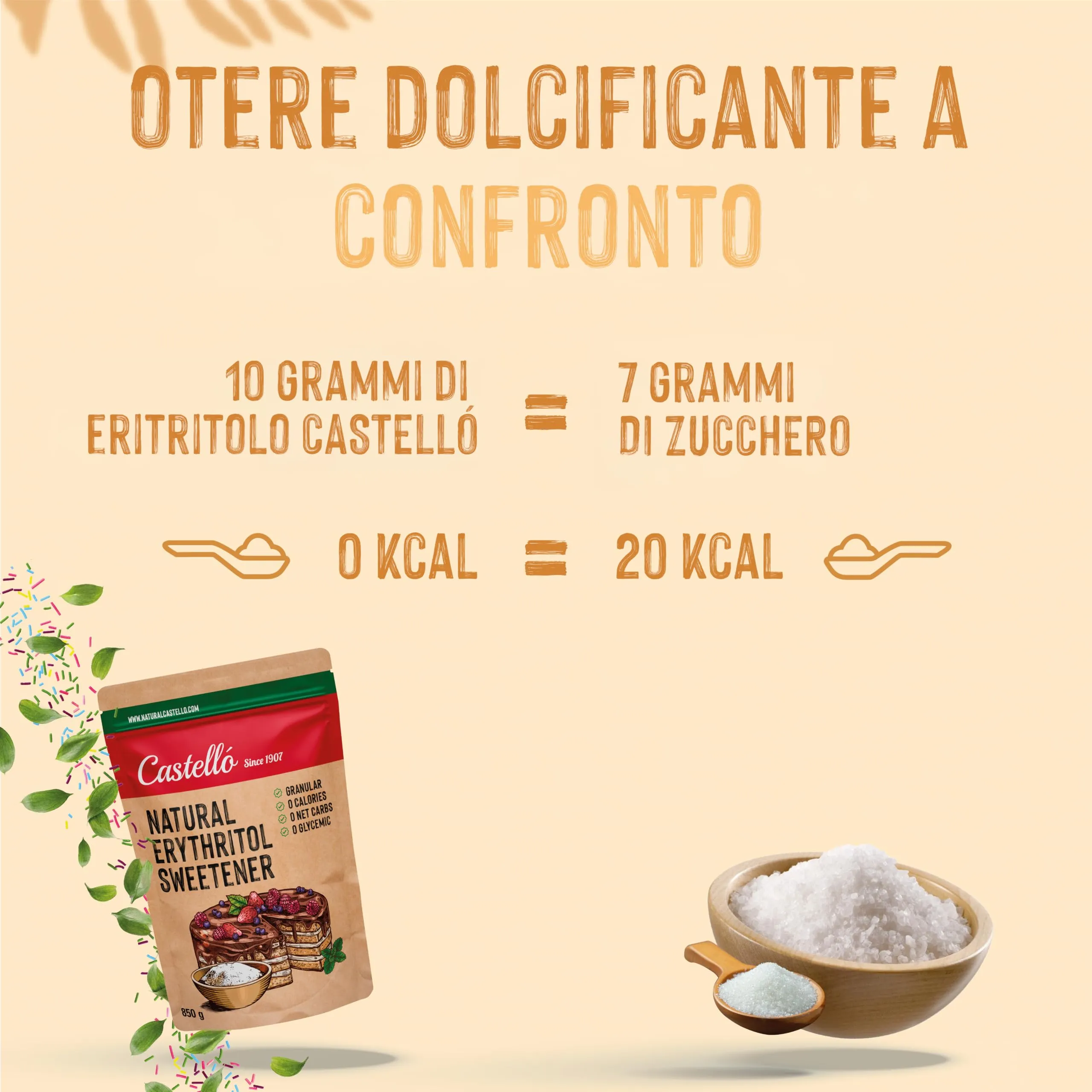 Castello since 1907 Eritritolo, Dolcificante Naturale Granulato, 850 g - immagine 6