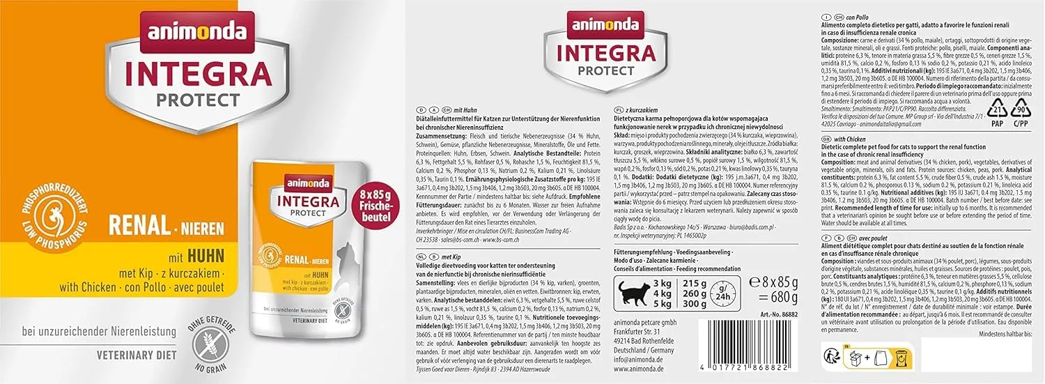 Animonda Integra Protect Adult Renal Cibo Umido per Gatti con Pollo, 8 x 85 g - immagine 4