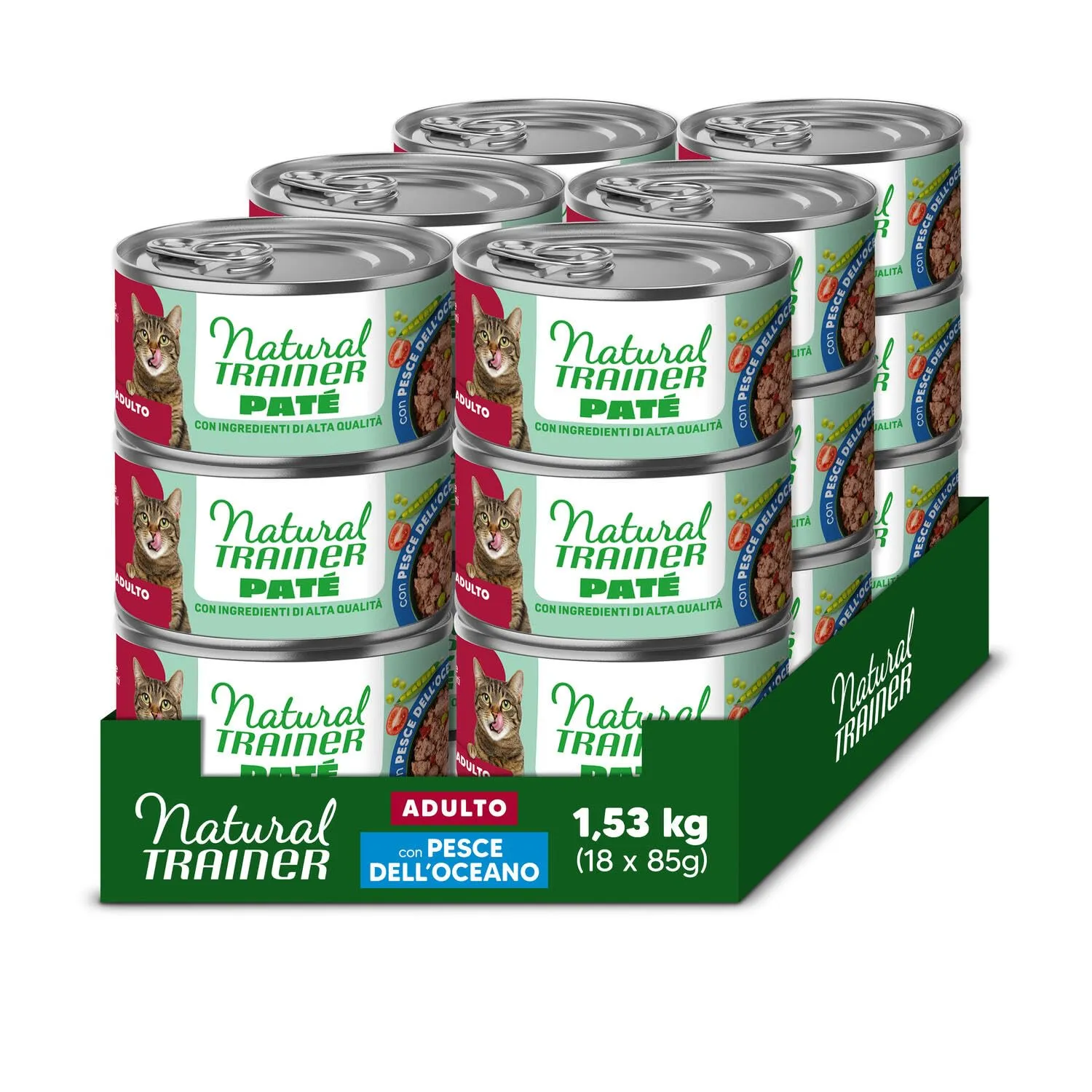 Trainer Natural Adult Cibo Umido per Gatti, Paté di Pesce dell'Oceano, 18 x 85g - immagine 1