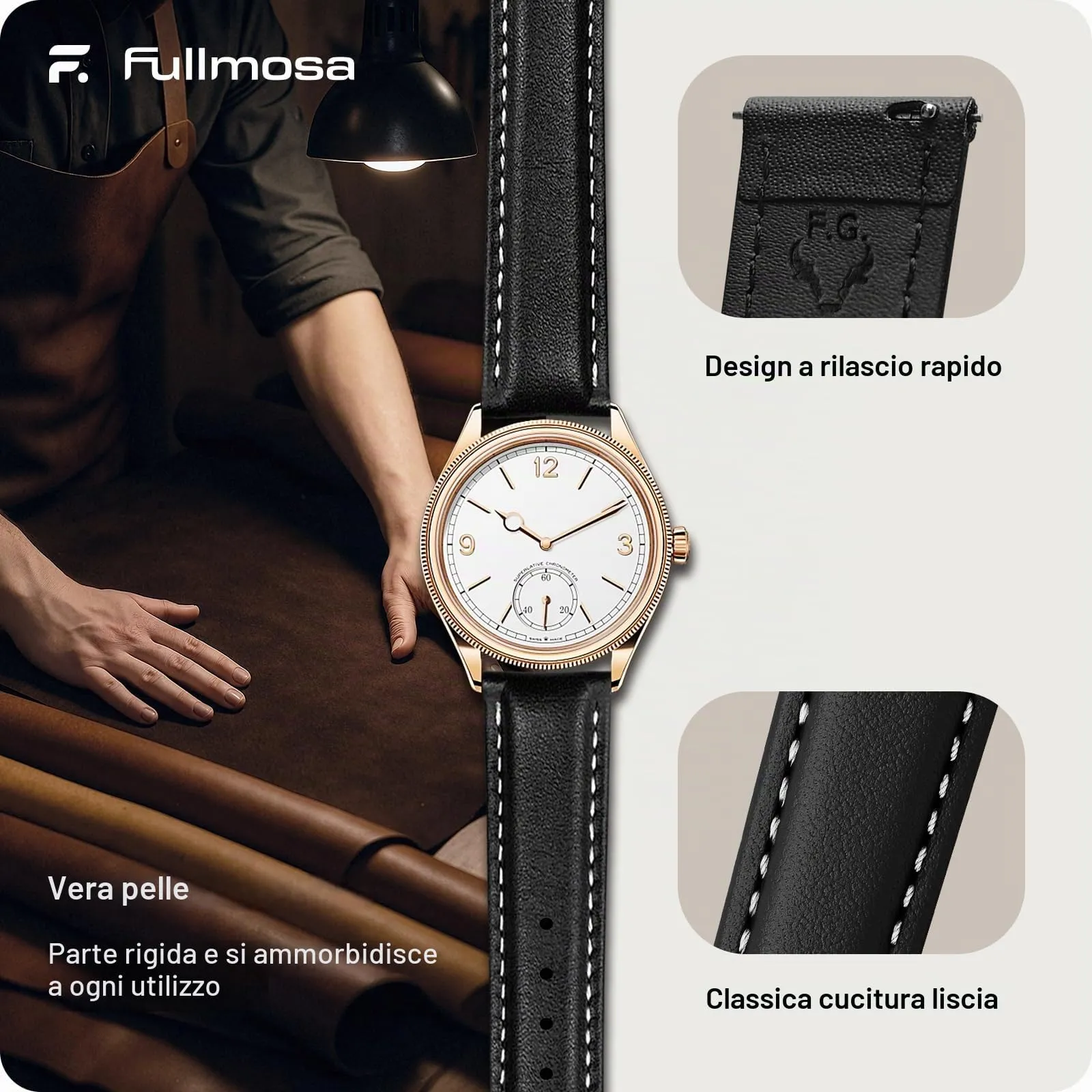 Fullmosa Cinturino per Orologio in Pelle a Sgancio Rapido, 18mm - immagine 4