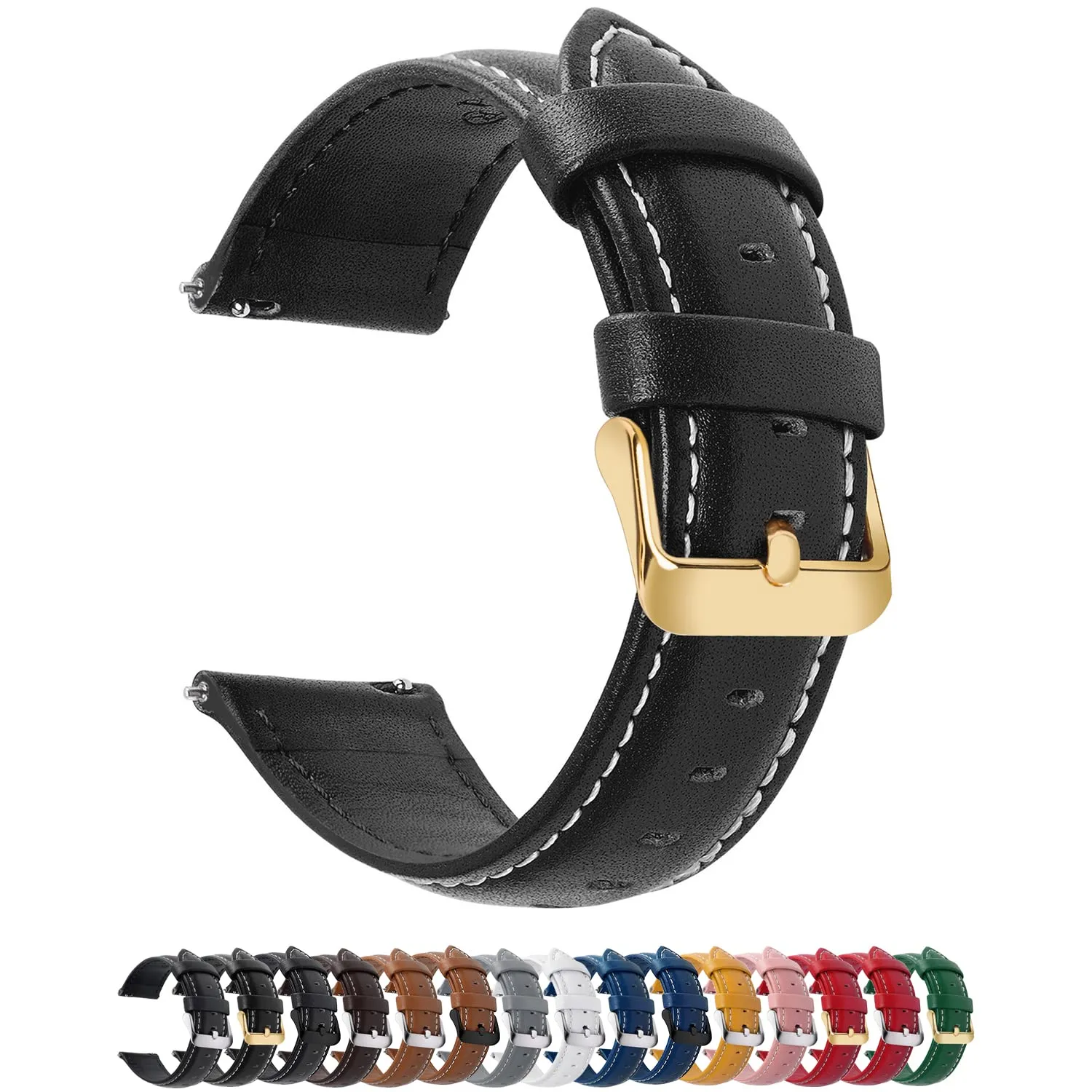 Fullmosa Cinturino in Pelle 22mm a Sgancio Rapido, O-Nero - immagine 1