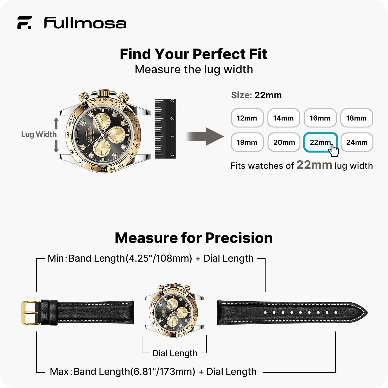 Fullmosa Cinturino in Pelle 22mm a Sgancio Rapido, O-Nero - immagine 5