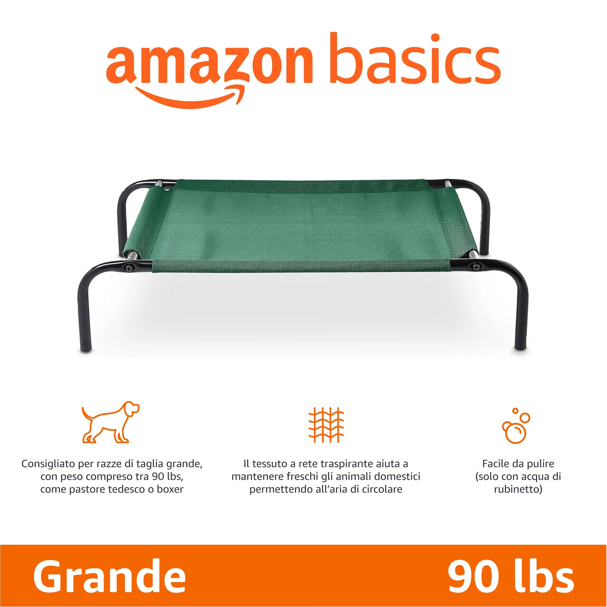 Amazon Basics Lettino Rialzato Rinfrescante per Animali Domestici, Verde, Misura L, 130 x 80 x 19 cm - immagine 2