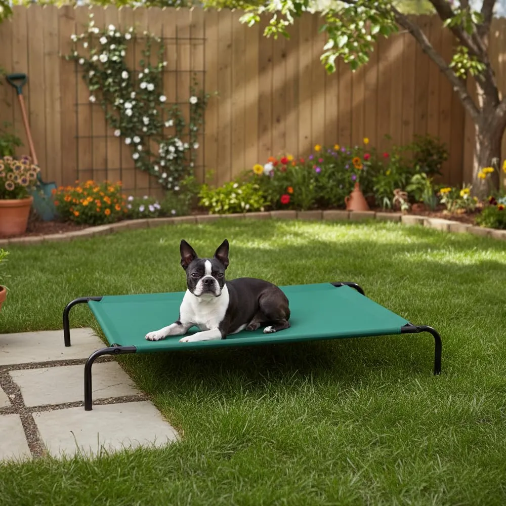 Amazon Basics Lettino Rialzato Rinfrescante per Animali Domestici, Verde, Misura L, 130 x 80 x 19 cm - immagine 5