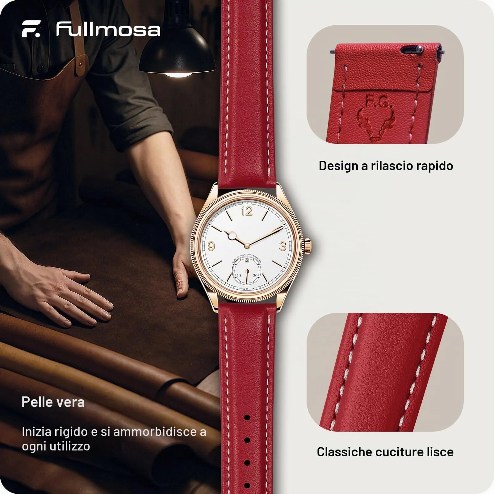 Fullmosa Cinturino in Pelle 20mm a Sgancio Rapido per Orologio e Smartwatch - immagine 4