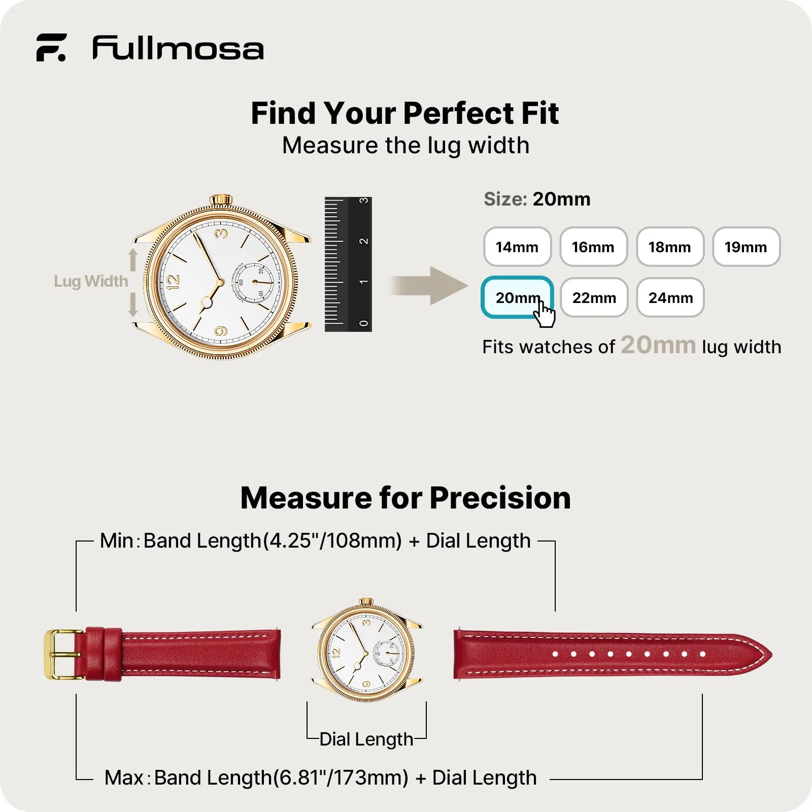 Fullmosa Cinturino in Pelle 20mm a Sgancio Rapido per Orologio e Smartwatch - immagine 5