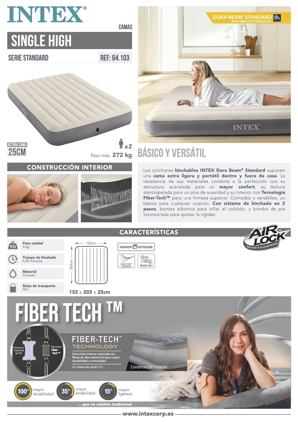 Intex Deluxe Classic Matrimoniale Dura Beam Airbed, 152 x 203 x 25 cm - immagine 9
