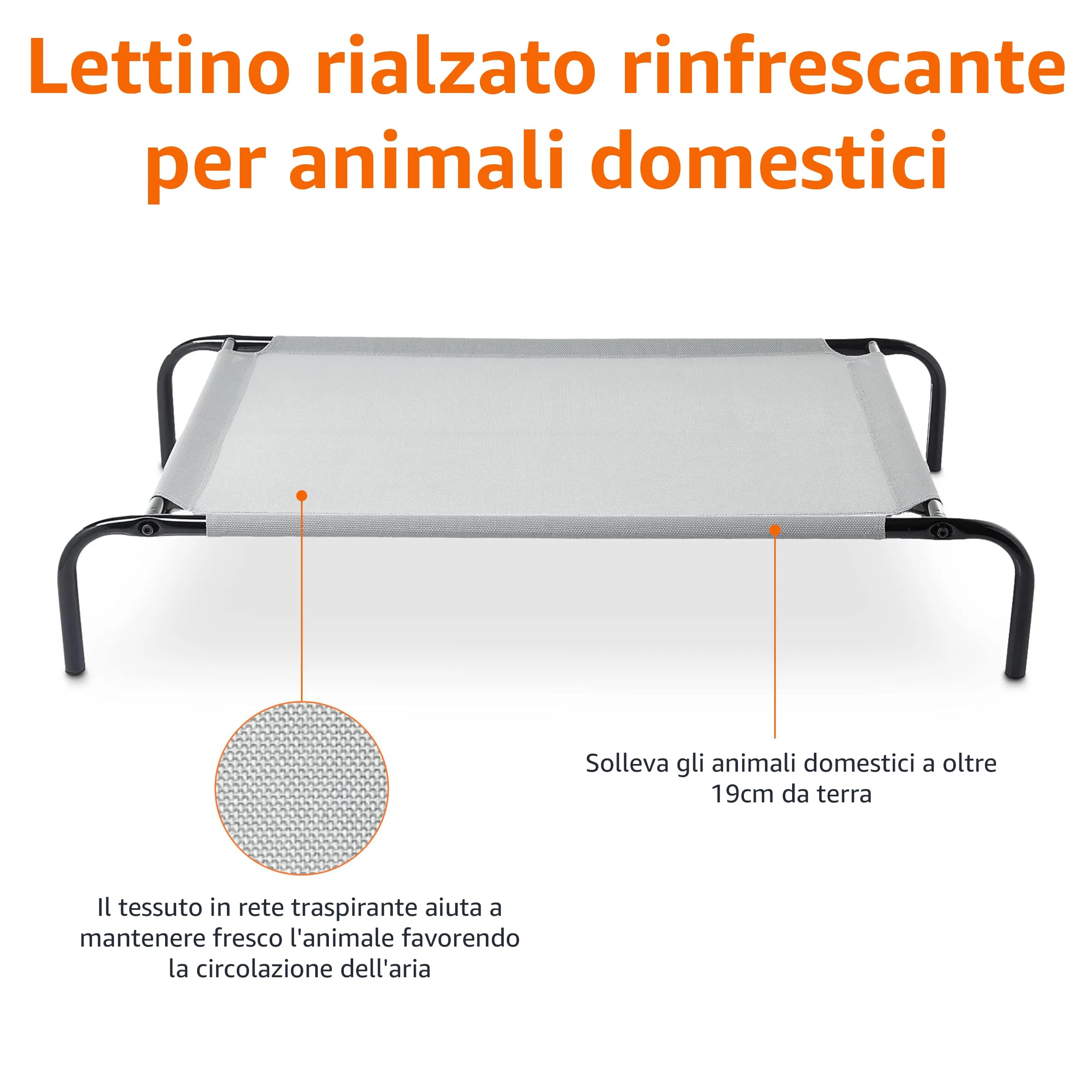 Amazon Basics Lettino Rialzato per Animali Domestici, Stoffa, Grigio, Misura M, 110 x 65 x 19 cm - immagine 4