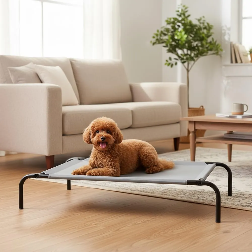 Amazon Basics Lettino Rialzato per Animali Domestici, Stoffa, Grigio, Misura M, 110 x 65 x 19 cm - immagine 6