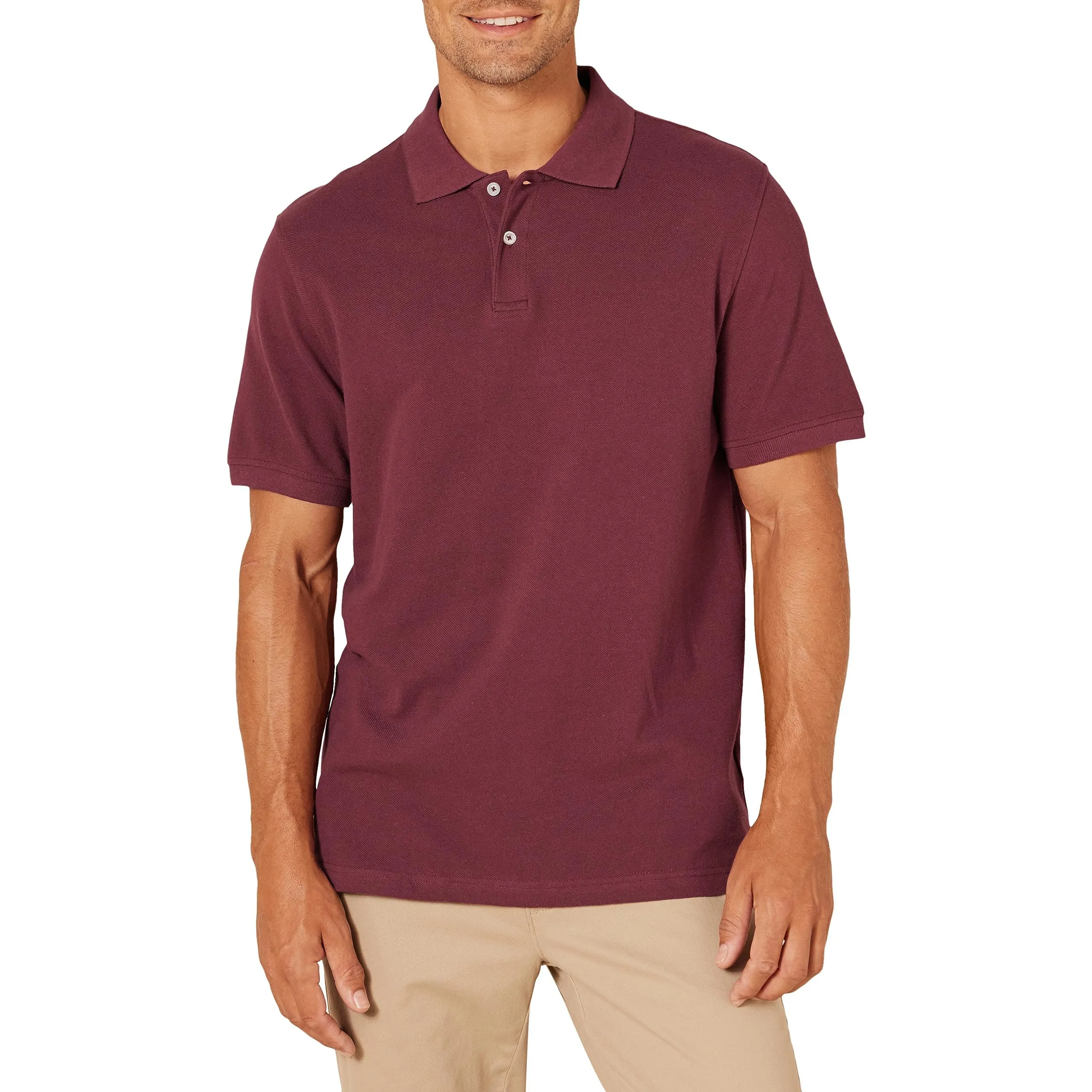 Amazon Essentials Men's Slim Fit Cotton Piqué Polo, Bordeaux, L - immagine 1