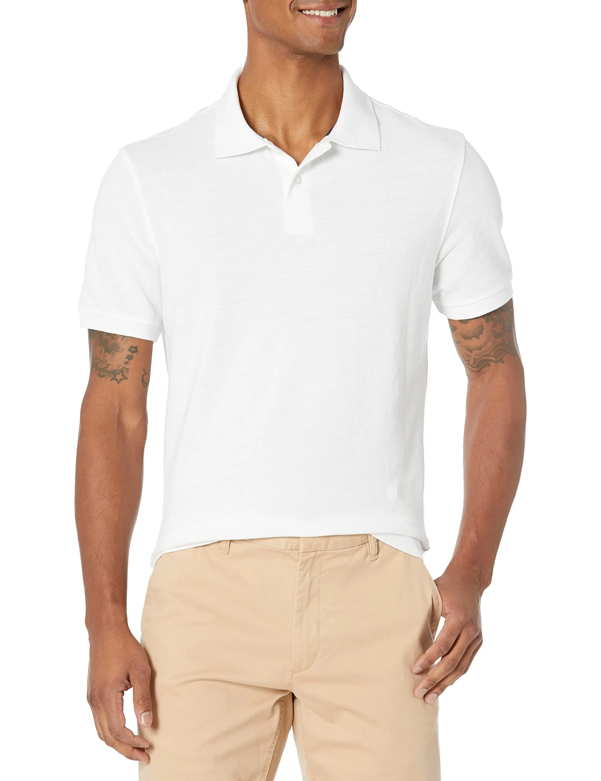 Amazon Essentials Men's Slim-Fit Cotton Piqué Polo Shirt, White, M - immagine 1