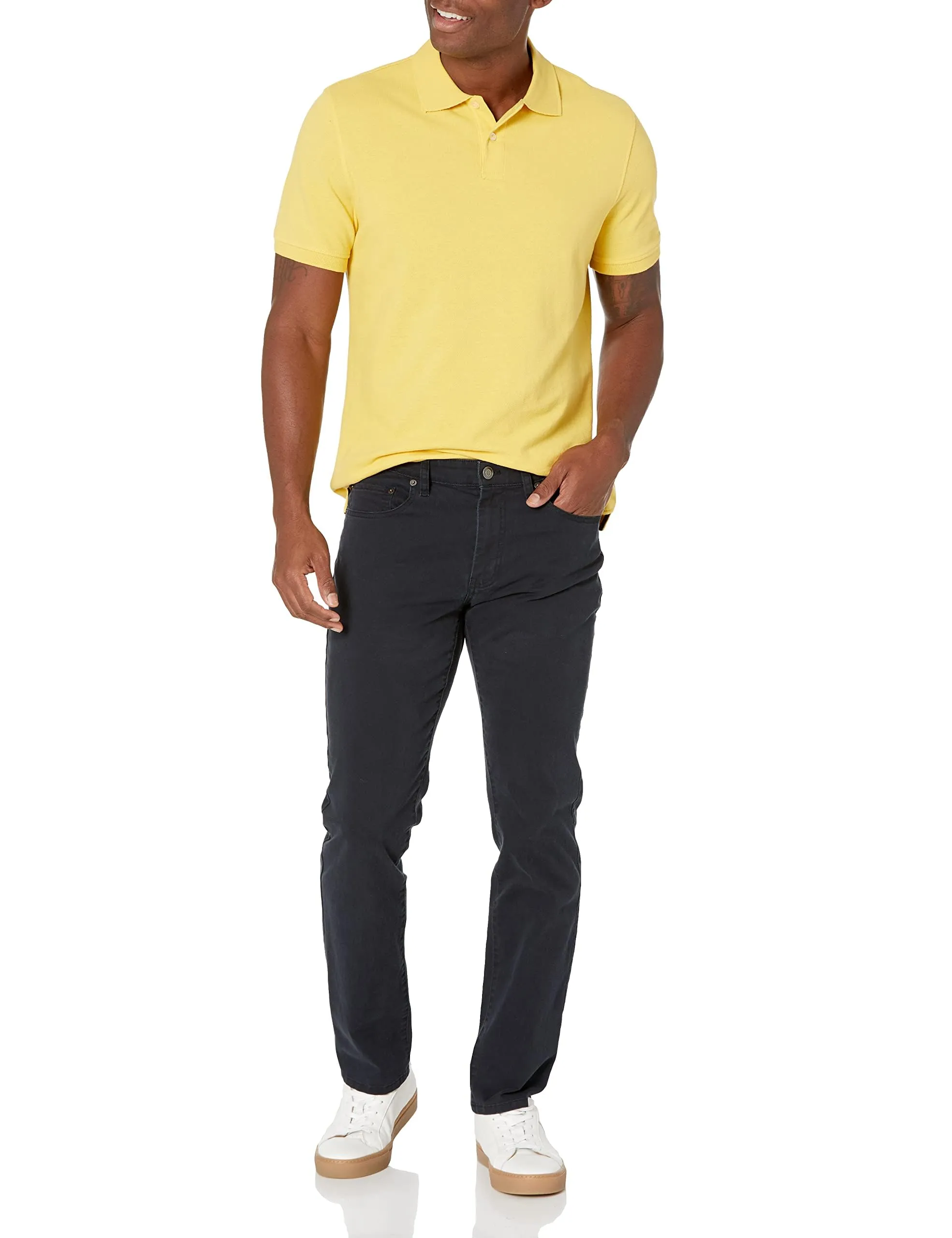 Amazon Essentials Polo in piqué di cotone slim uomo, Giallo, S - immagine 4