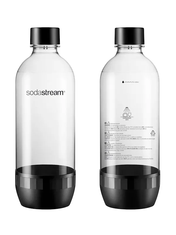 SodaStream Classic - Bottiglie in plastica 1L per gasare l’acqua, 2 pezzi, nera - immagine 1