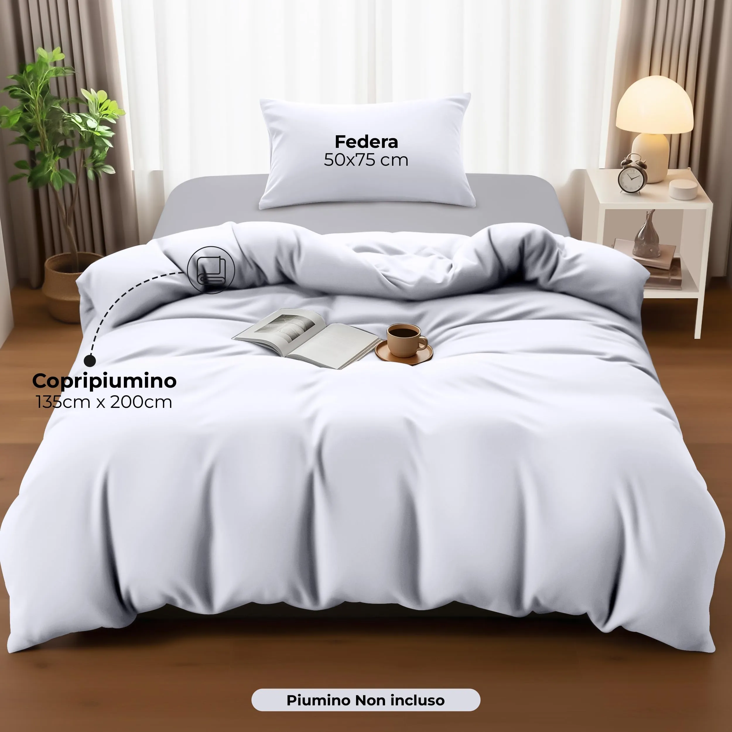 Utopia Bedding Copripiumino Singolo 135x200 cm e Federa 50x75 cm, Bianco - immagine 2
